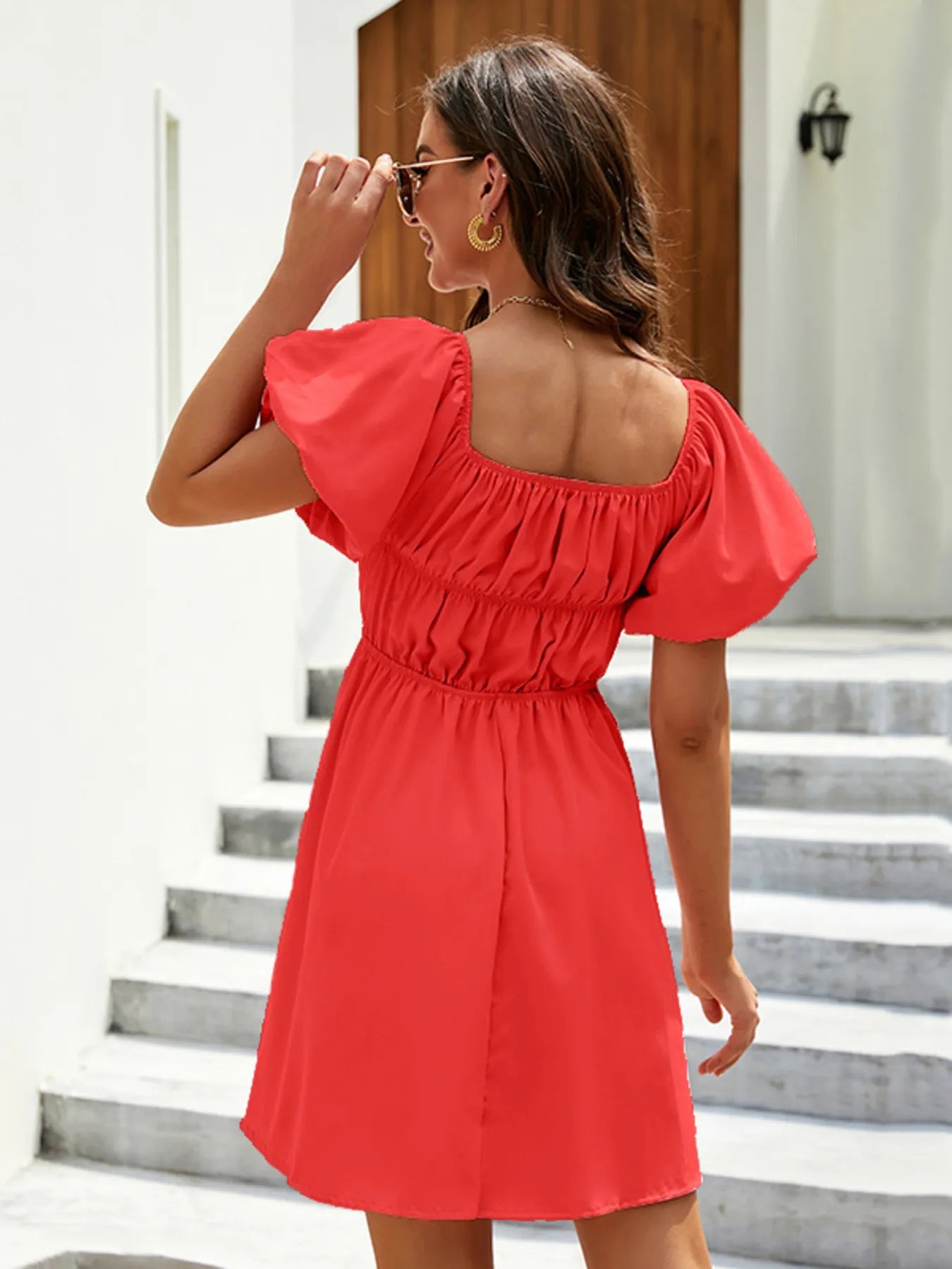 Off-Shoulder Puff Sleeve Mini Dress