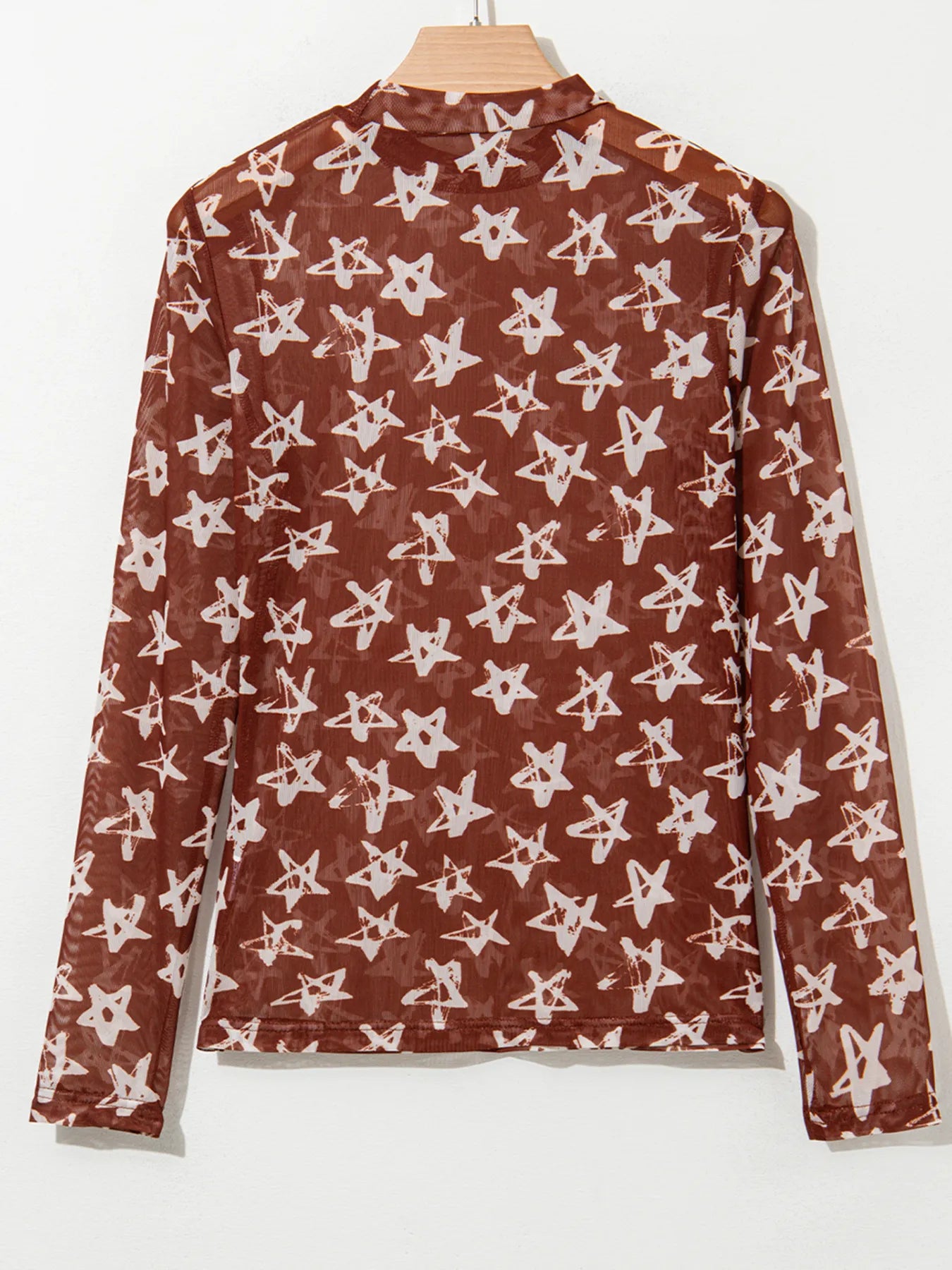 Star Print Long Sleeve Mock Neck Top