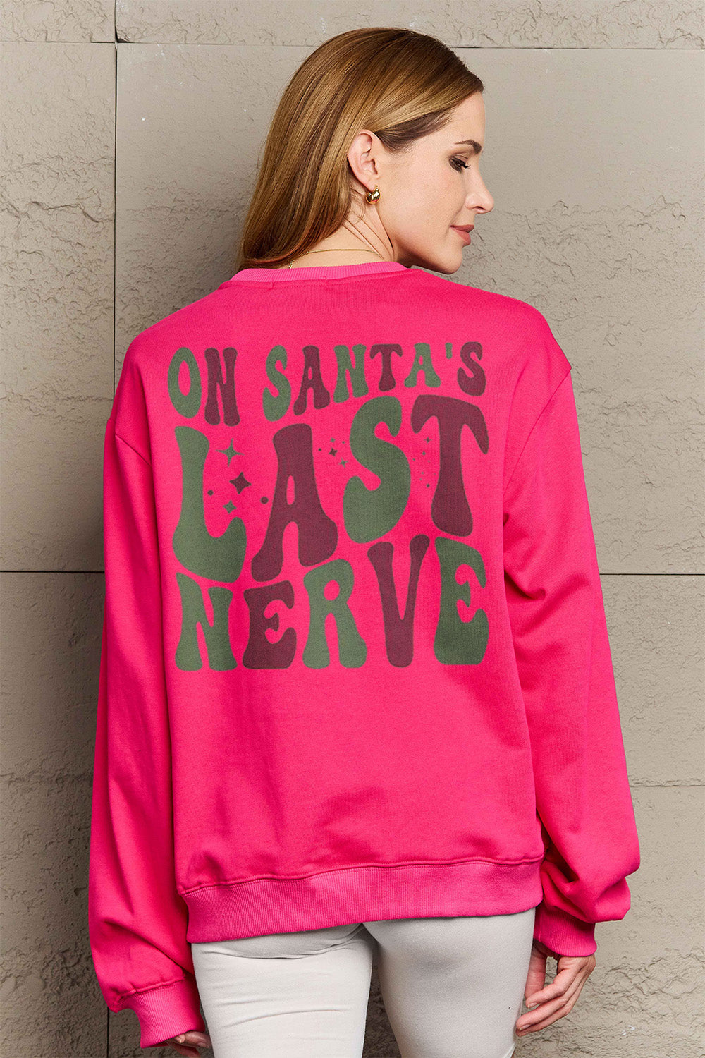 Simply Love Full Size Letter Graphic Long Sleeve Sweatshirt Hot Pink