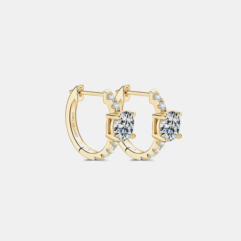 2.36 Carat Moissanite Zircon 925 Sterling Silver Hoop Earrings Gold One Size