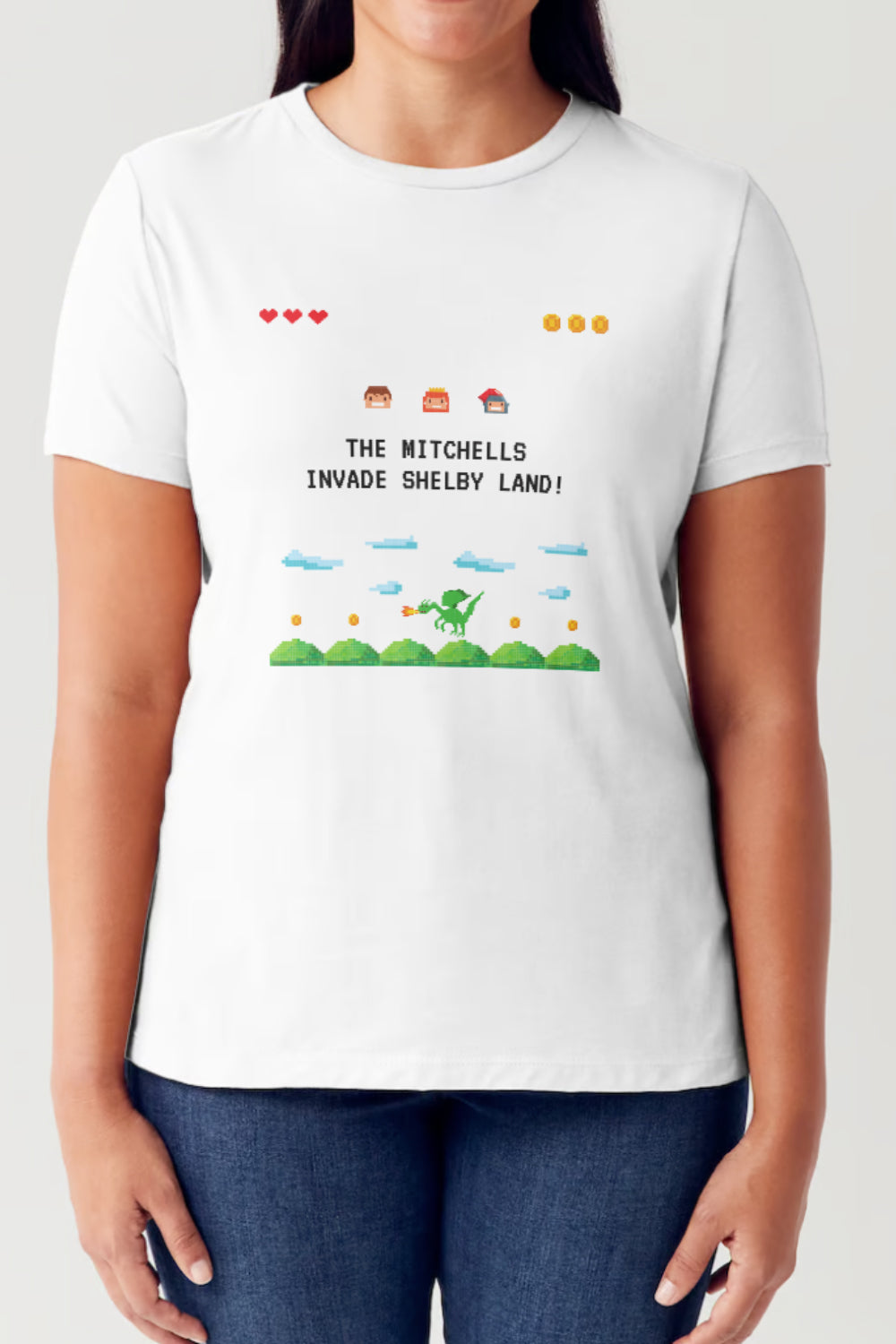 Simply Love Full Size Pixel Game Graphic Round Neck Short Sleeve T-Shirt White