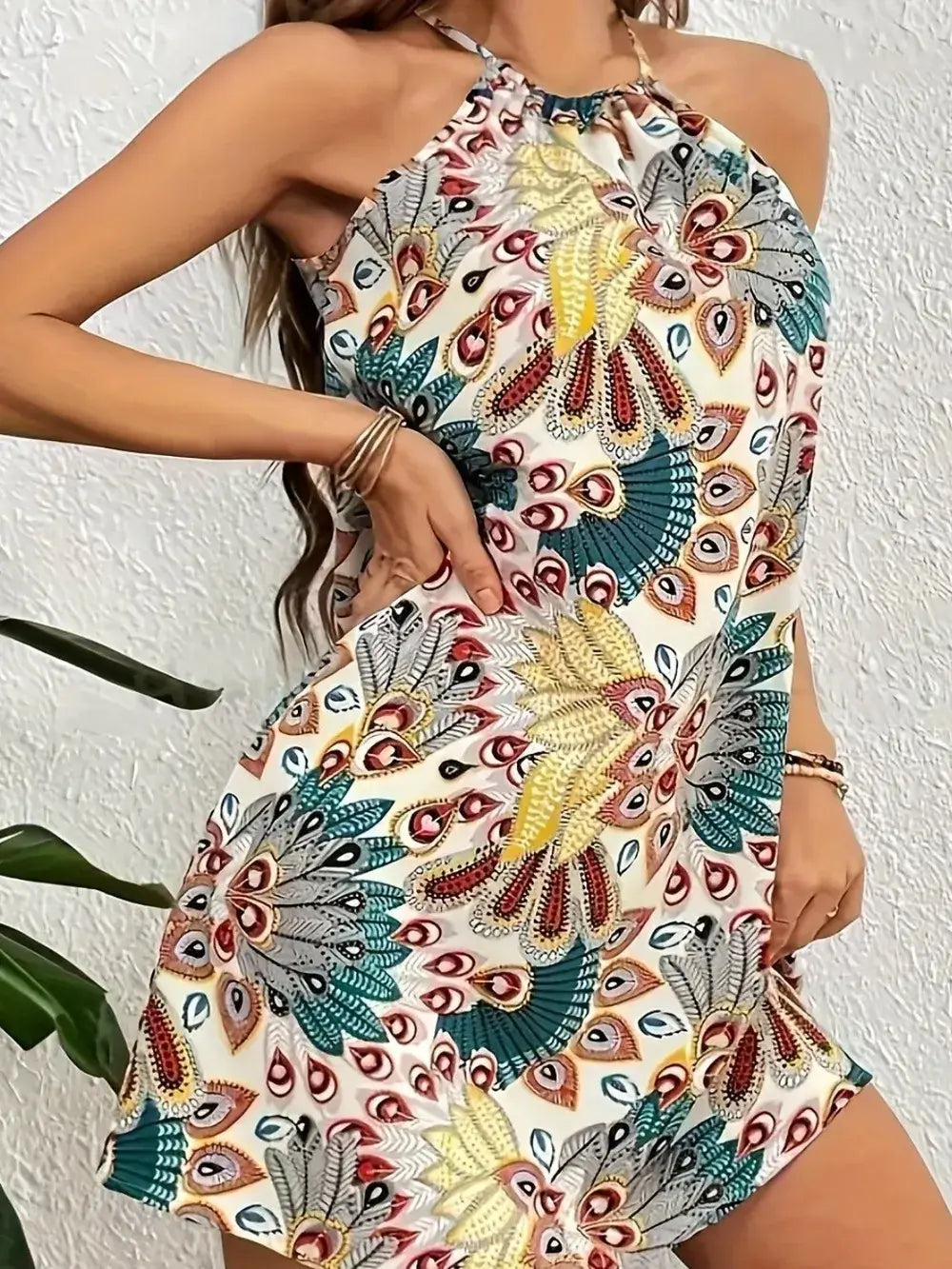 Printed Grecian Neck Mini Dress