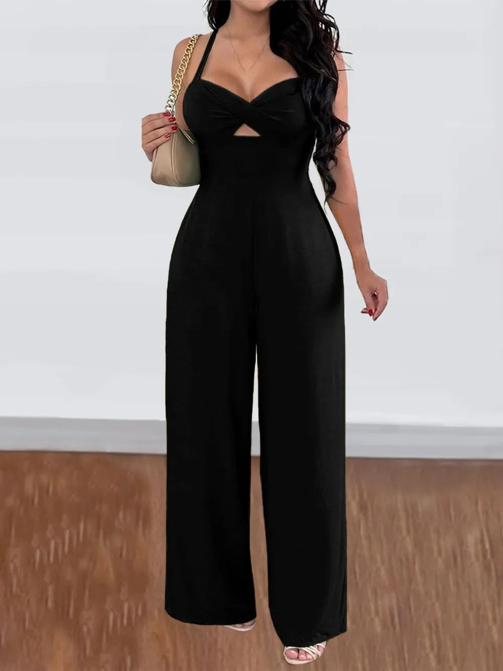 Devine Tie Back Backless Crisscross Jumpsuit Black