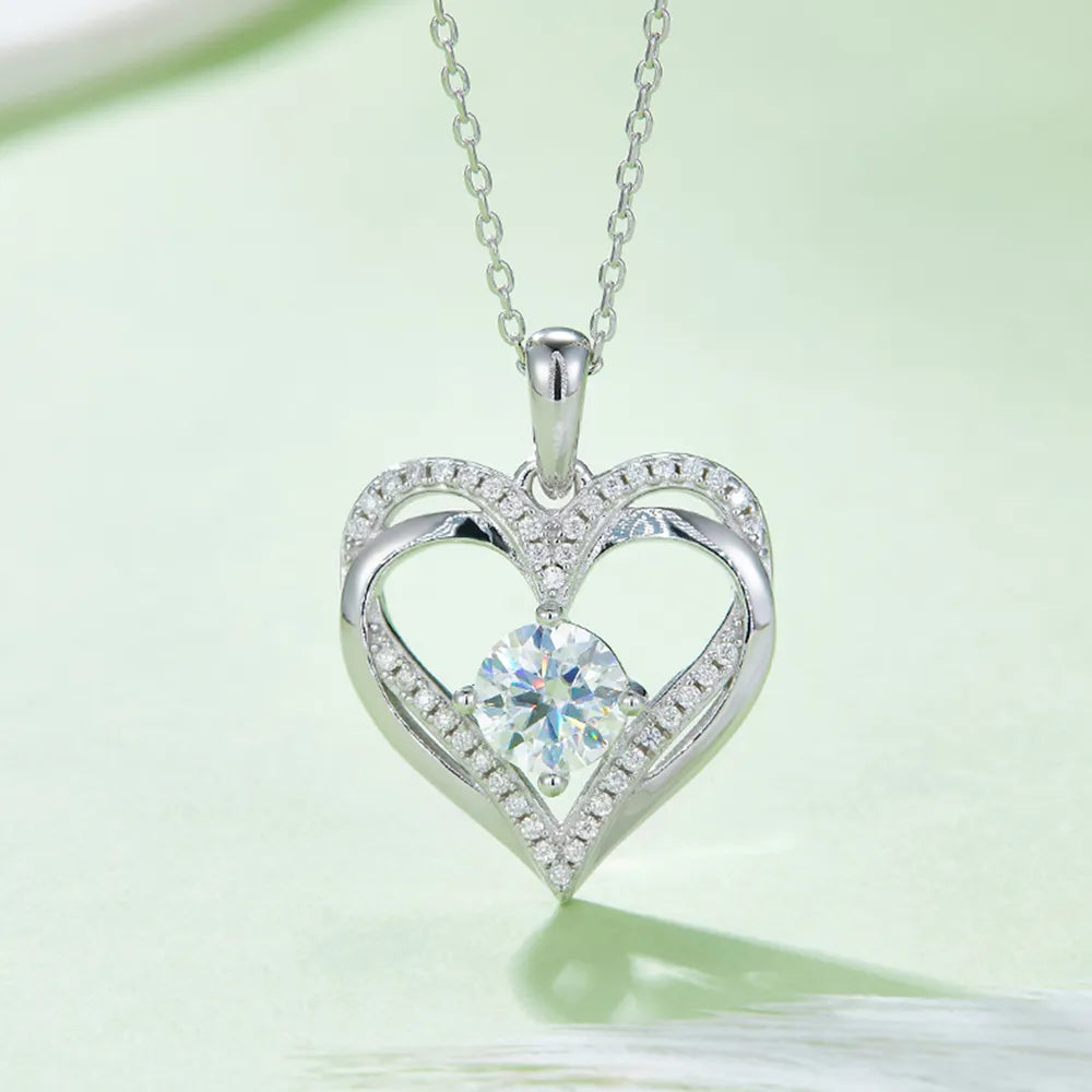 1.2 Carat Moissanite 925 Sterling Silver Heart Necklace Silver One Size