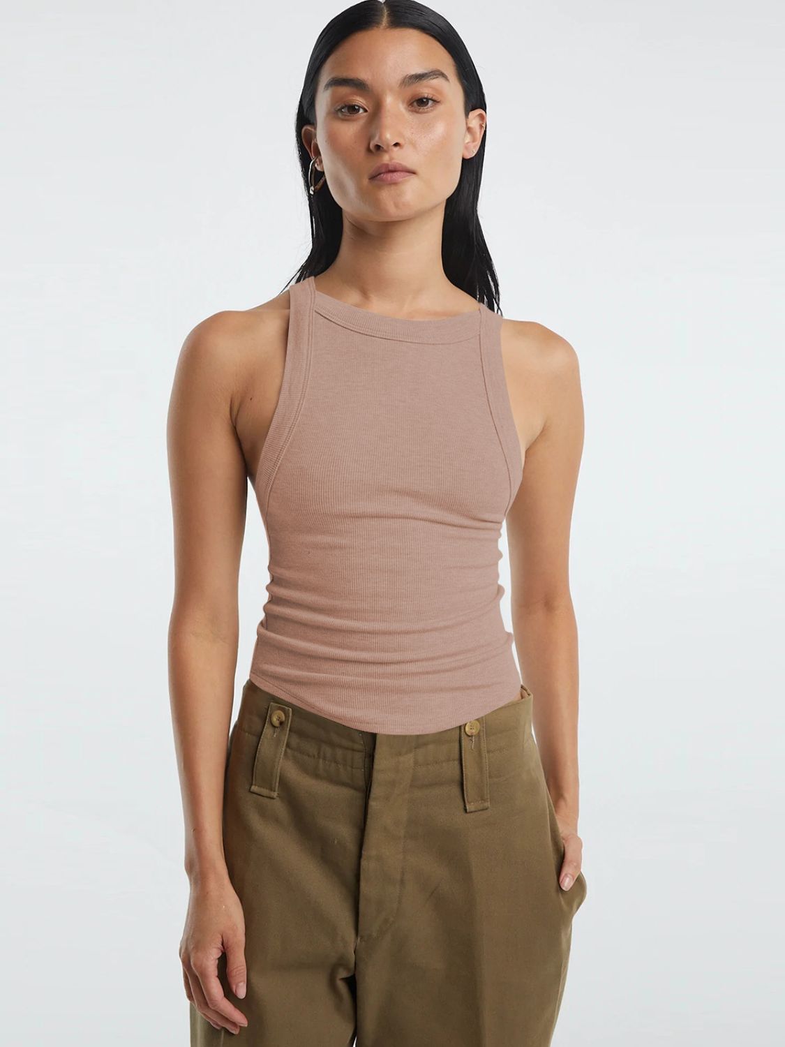 Halter Neck Ribbed Cropped Top Dusty Pink