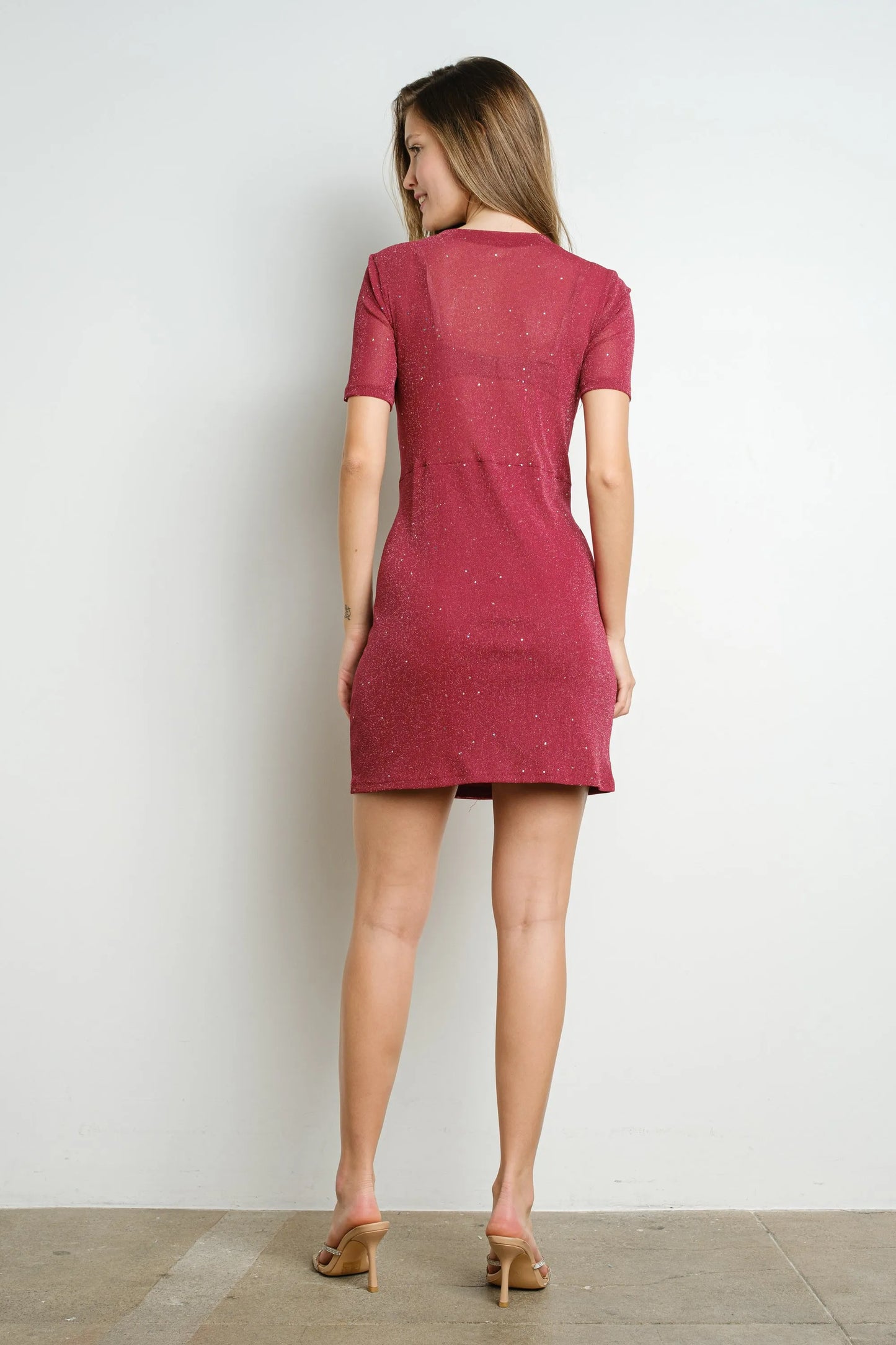 BiBi Twisted Front Glitter Mini Dress