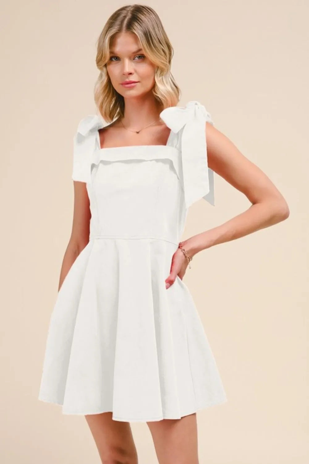 SO ME Fit and Flare Washed Gameday Dress OFF WHITE