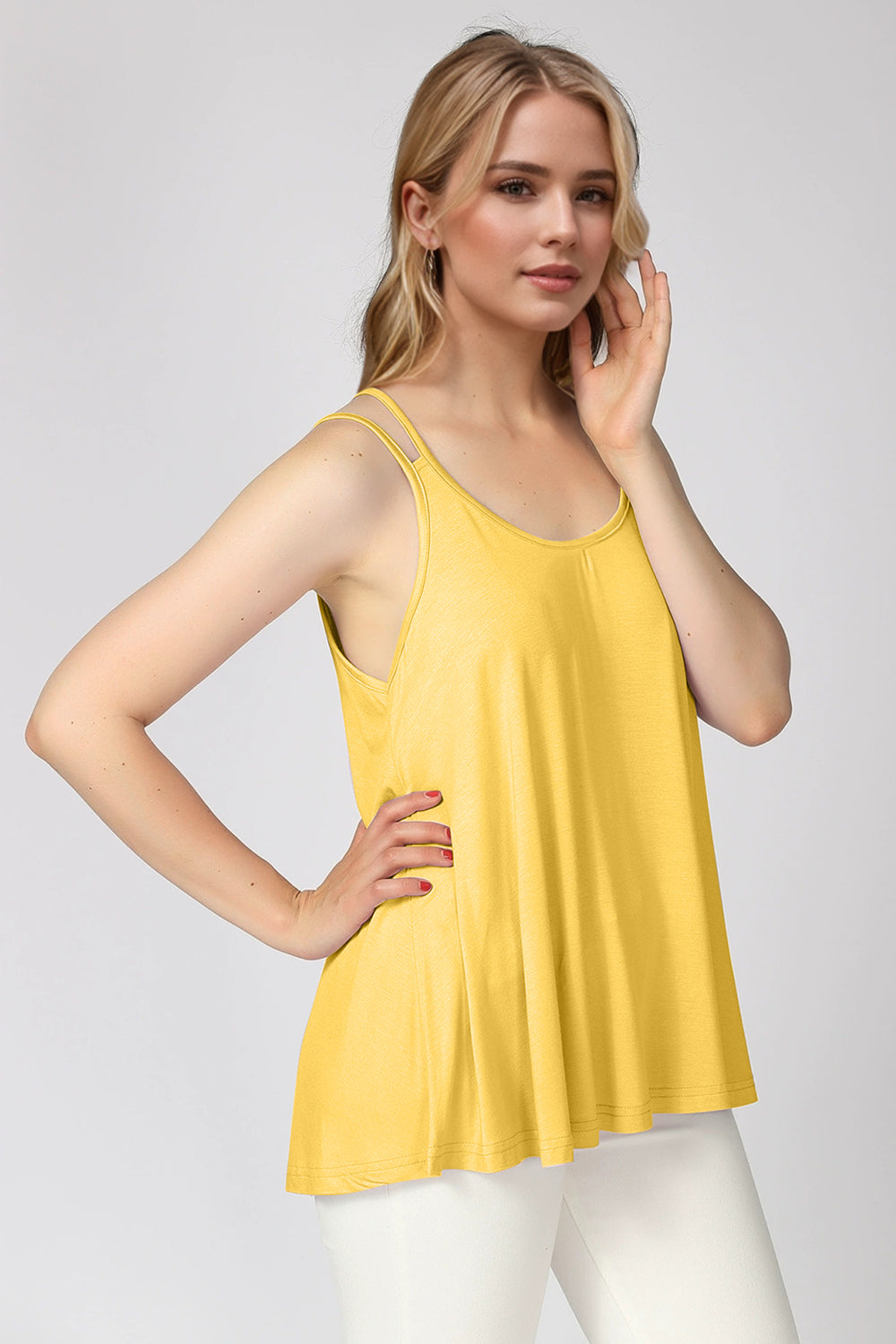 Basic Bae Bamboo Scoop Neck Double Spaghetti Straps Cami Gold