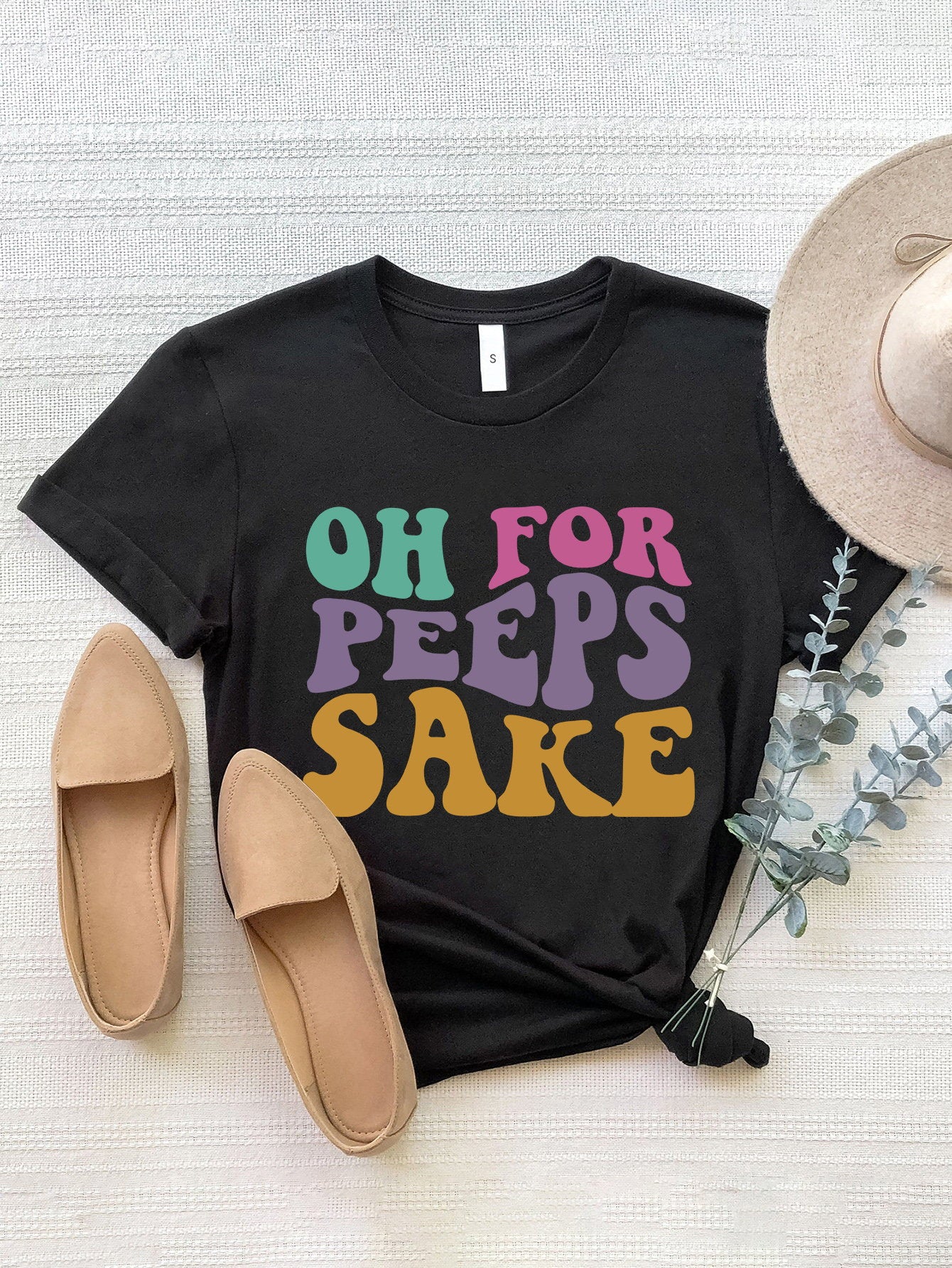 OH FOR PEEPS SAKE Round Neck T-Shirt Black