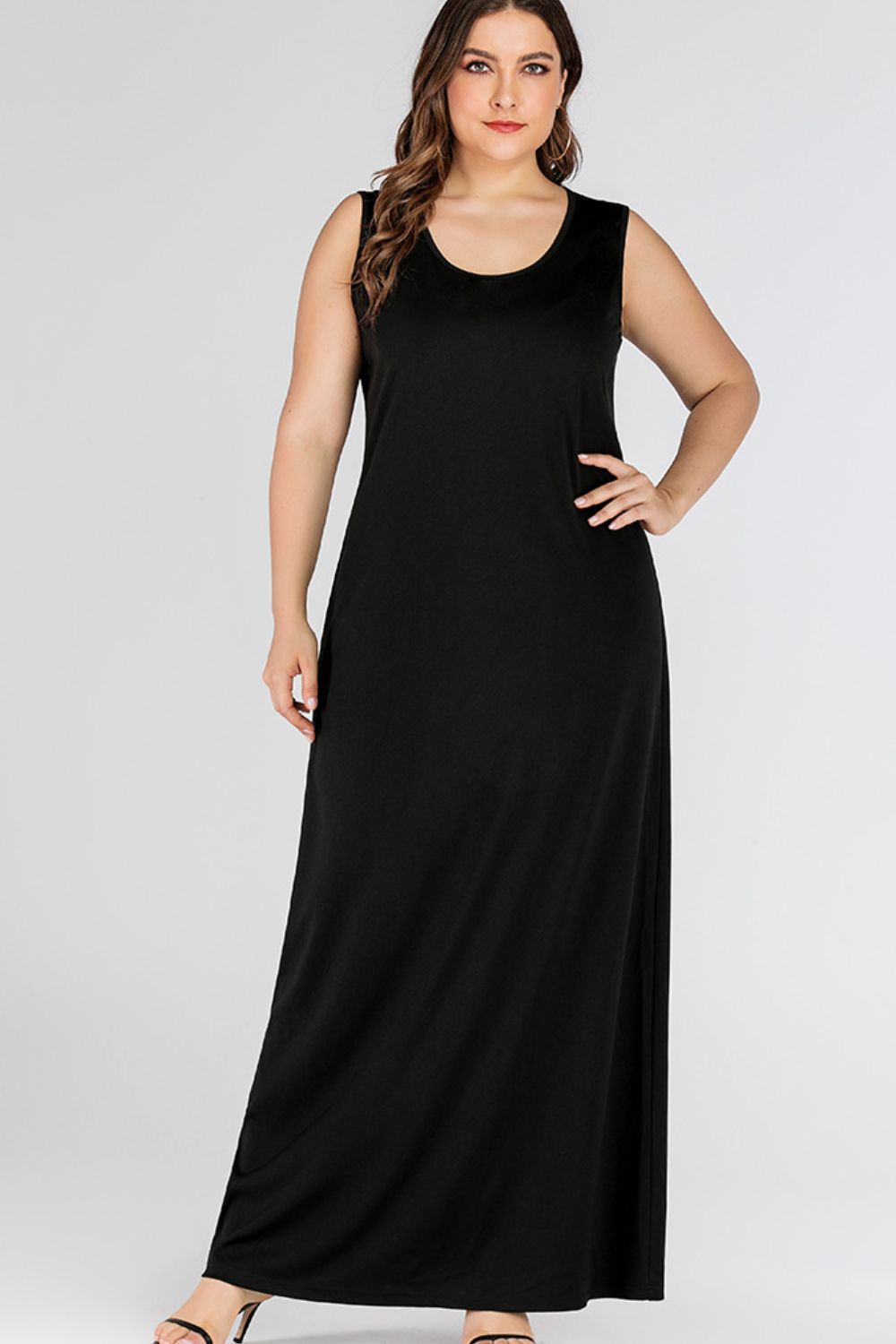 Plus Size Scoop Neck Maxi Tank Dress Black