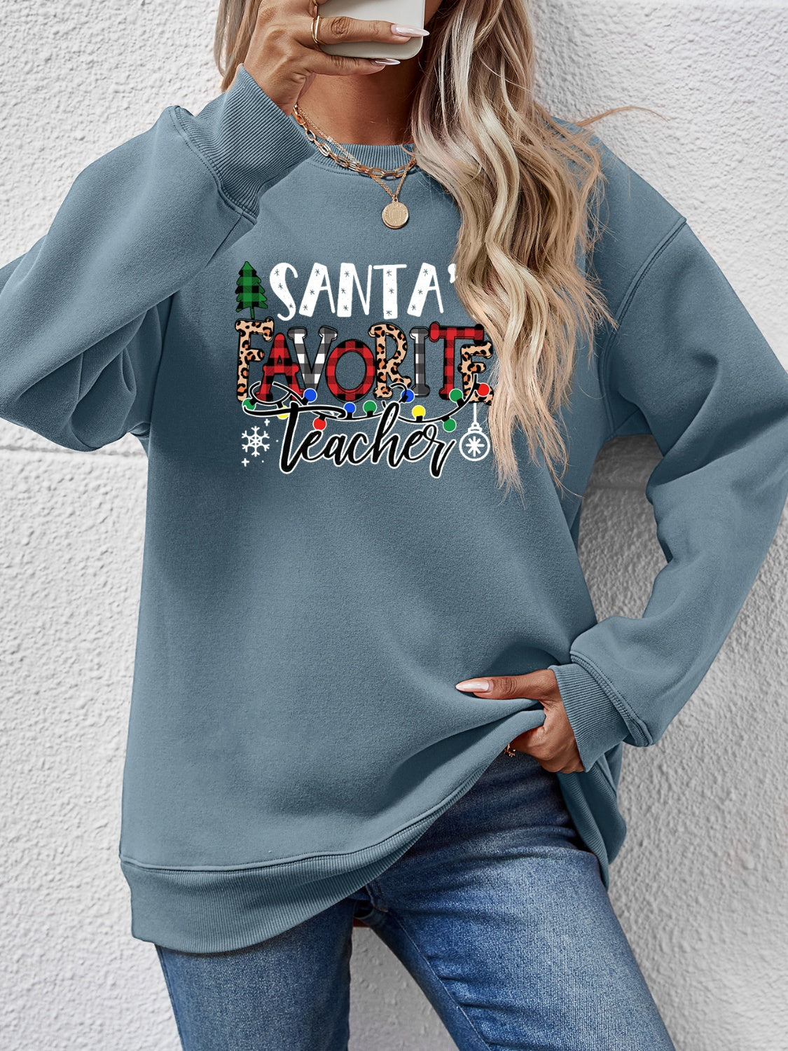 Letter Graphic Sweatshirt Air Force Blue