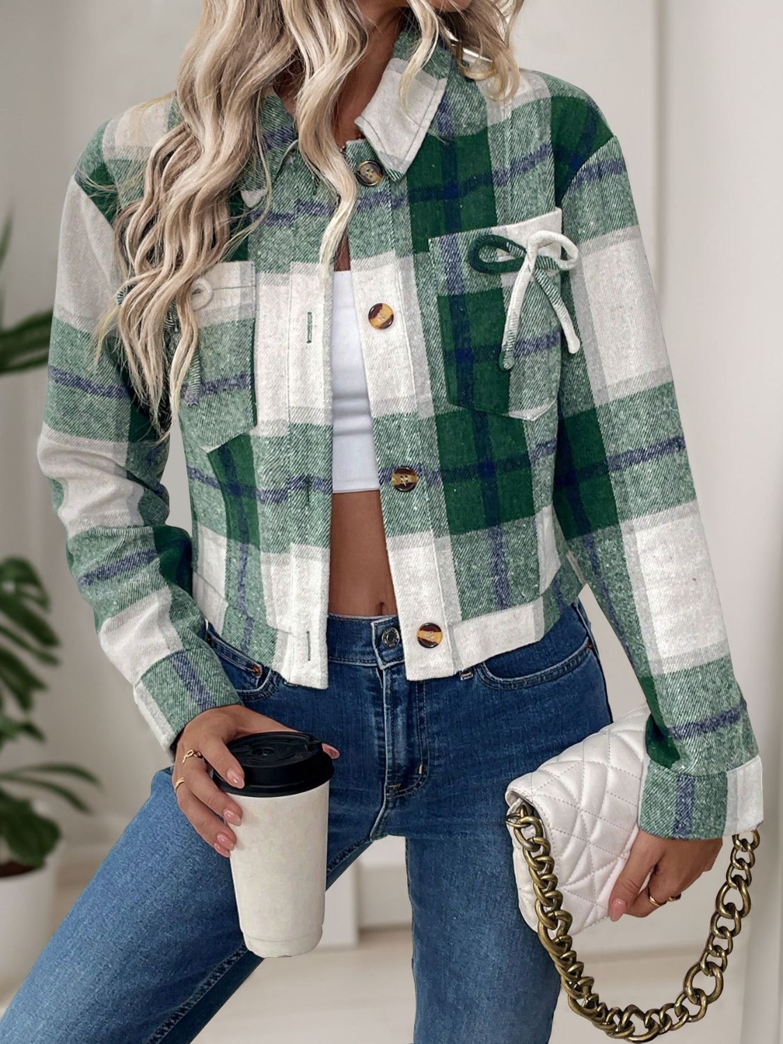 Perfee Color Block Button Up Jacket Dark Green