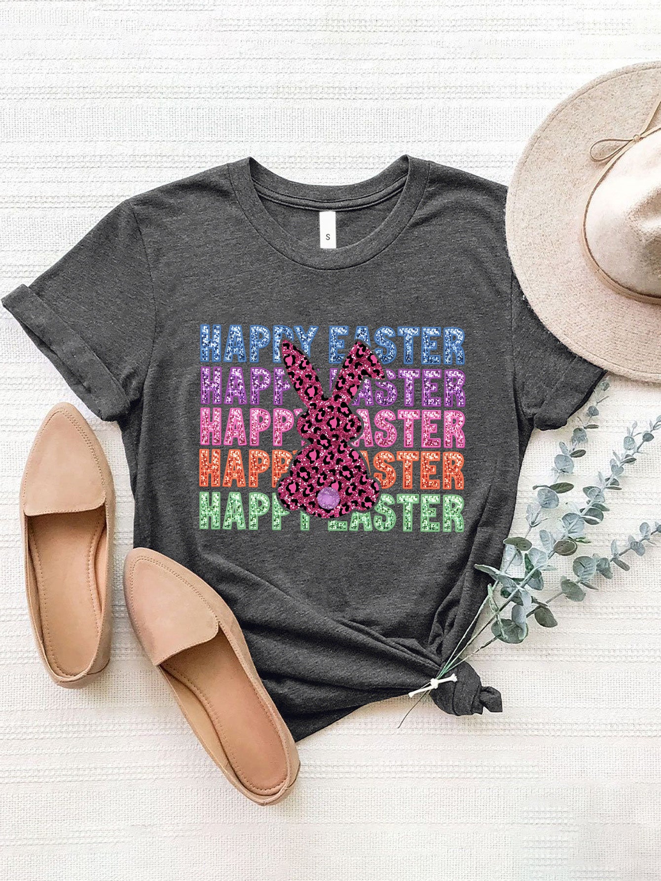 HAPPY EASTER Round Neck Short Sleeve T-Shirt Dark Gray