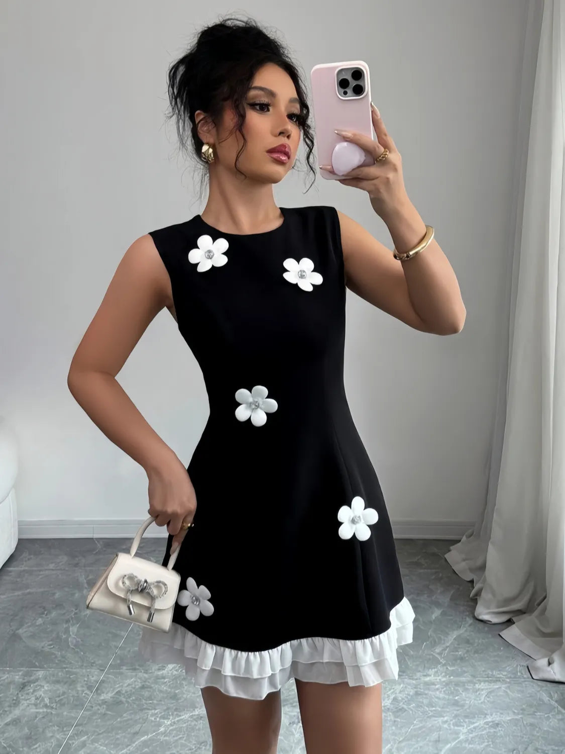 Flower Round Neck Sleeveless Dress