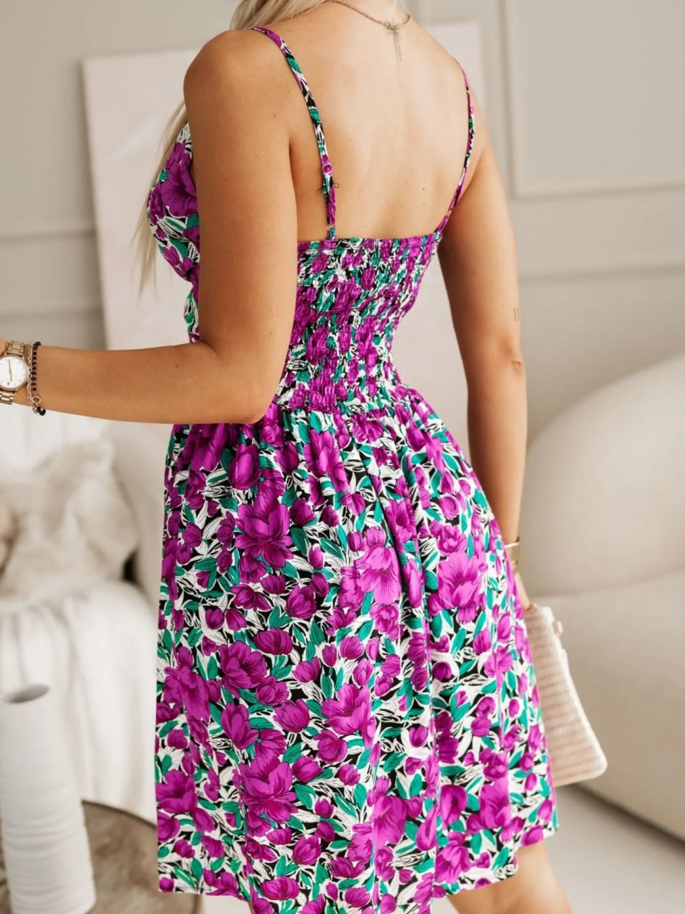 Tropical Print Spaghetti Strap Mini Dress
