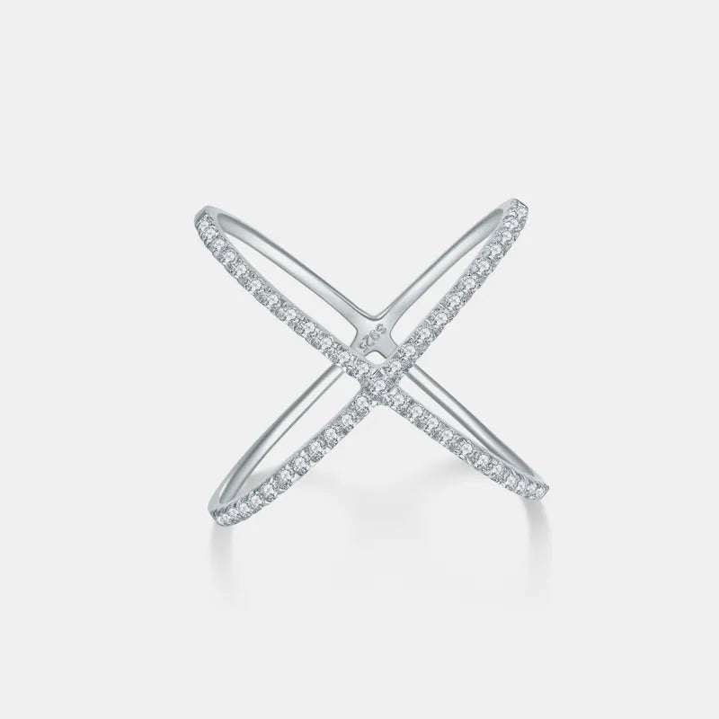 925 Sterling Silver Moissanite Crisscross Ring Silver