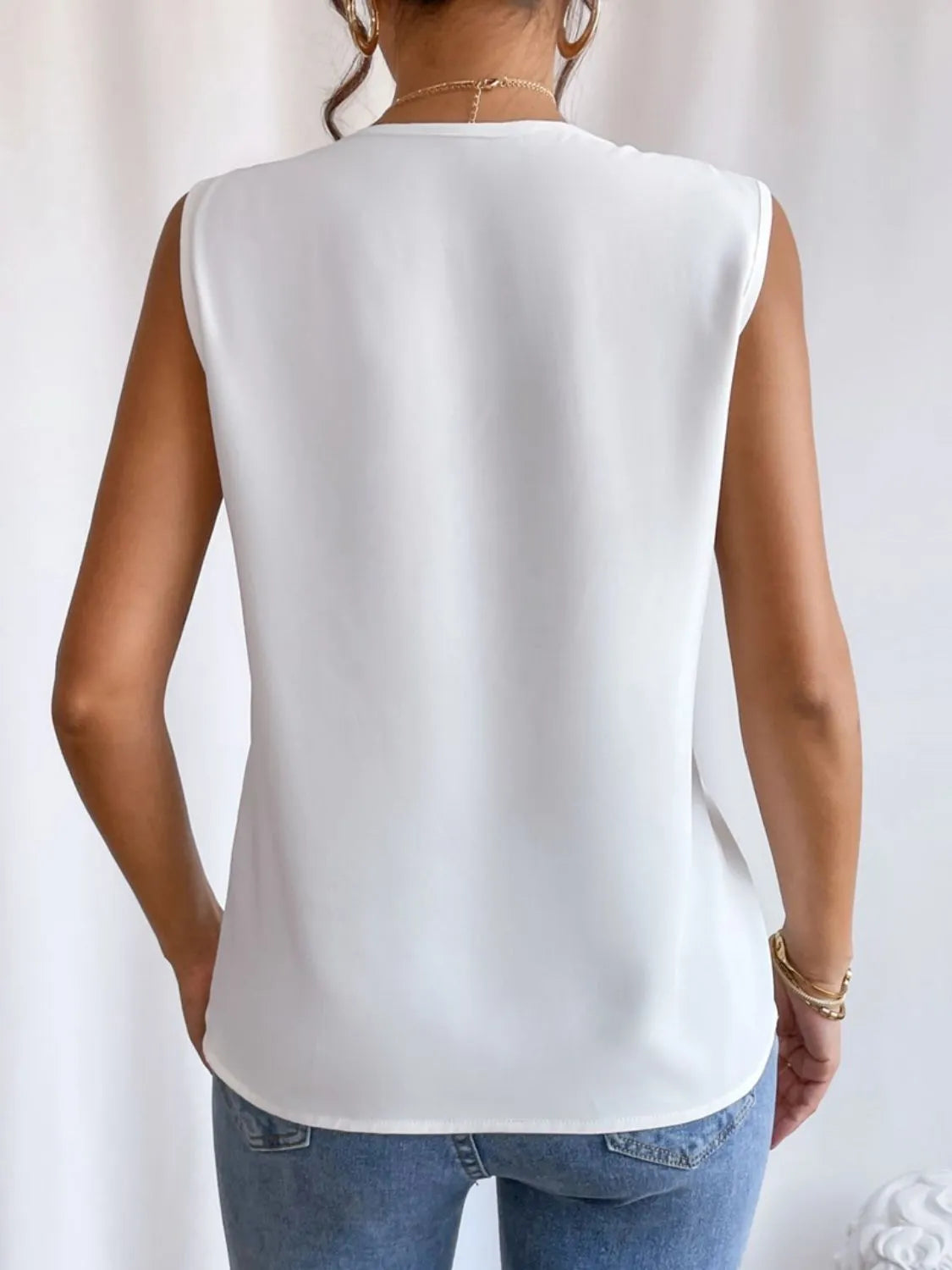 V-Neck Pleated Sleeveless Cami Tank Top