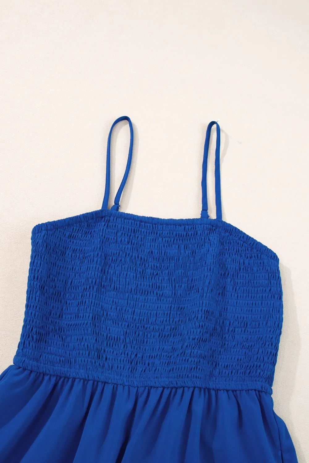 Spaghetti Straps Smocked Ruffled Wide Leg Jumpsuit