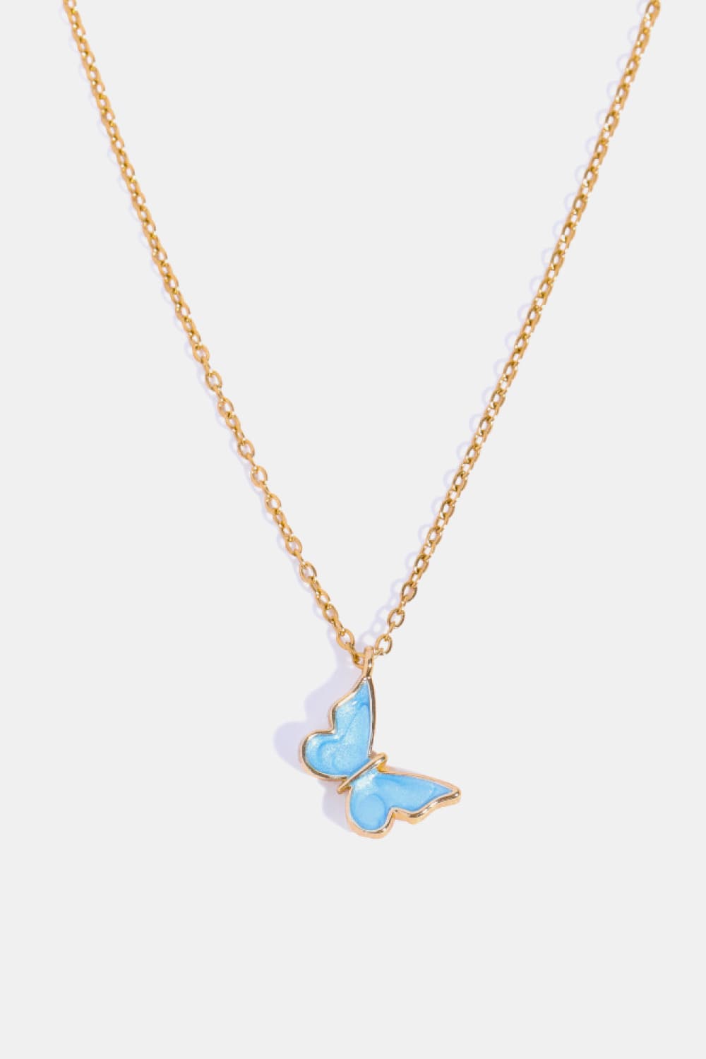 Butterfly Pendant Copper 14K Gold-Plated Necklace Sky Blue One Size