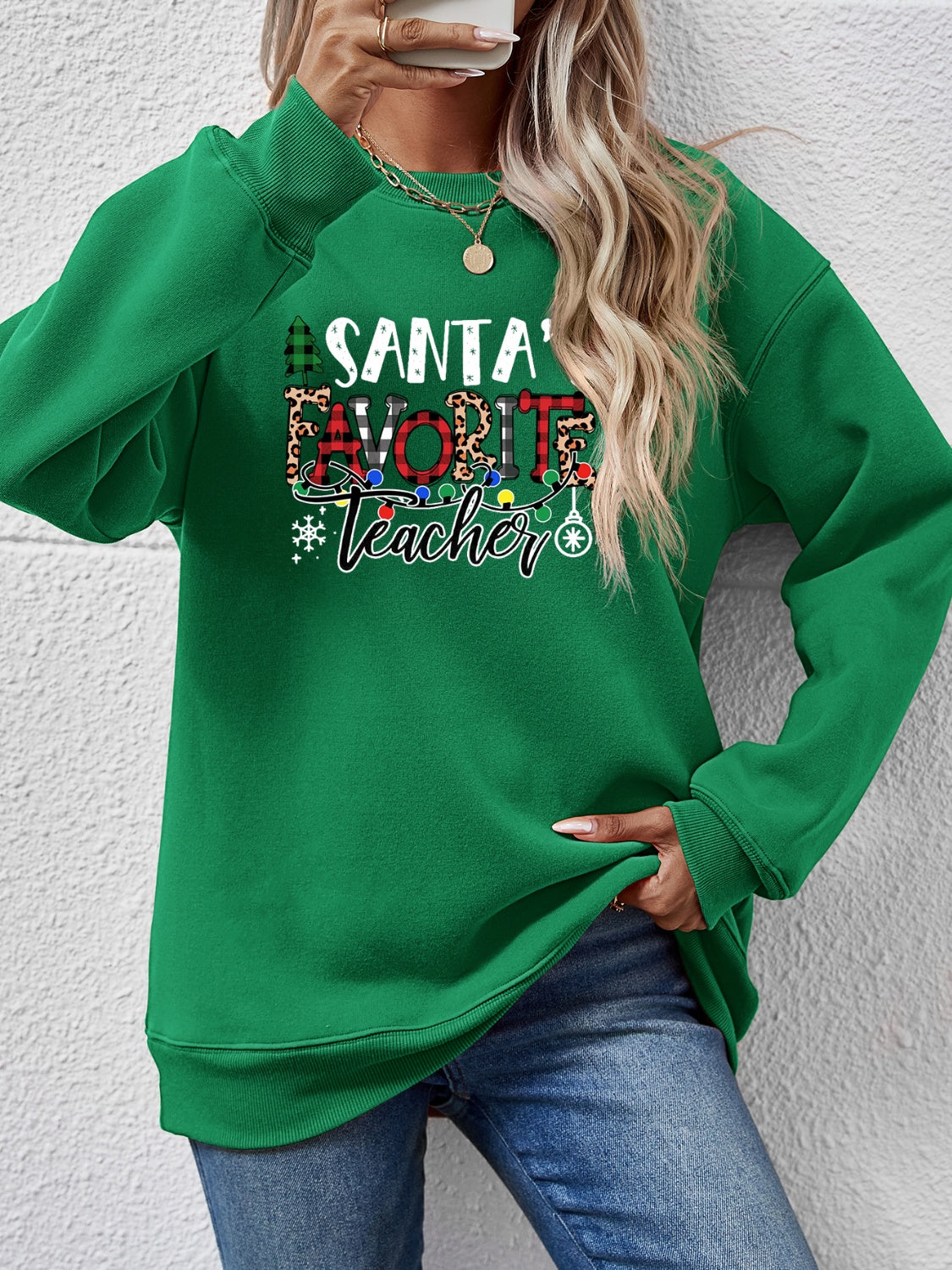 Letter Graphic Sweatshirt Green