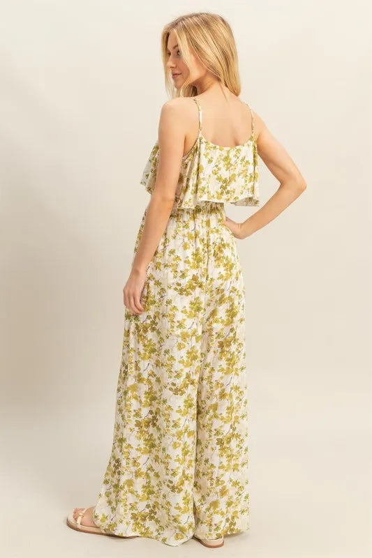 HYFVE Floral Print Spaghetti Strap Wide Leg Jumpsuit