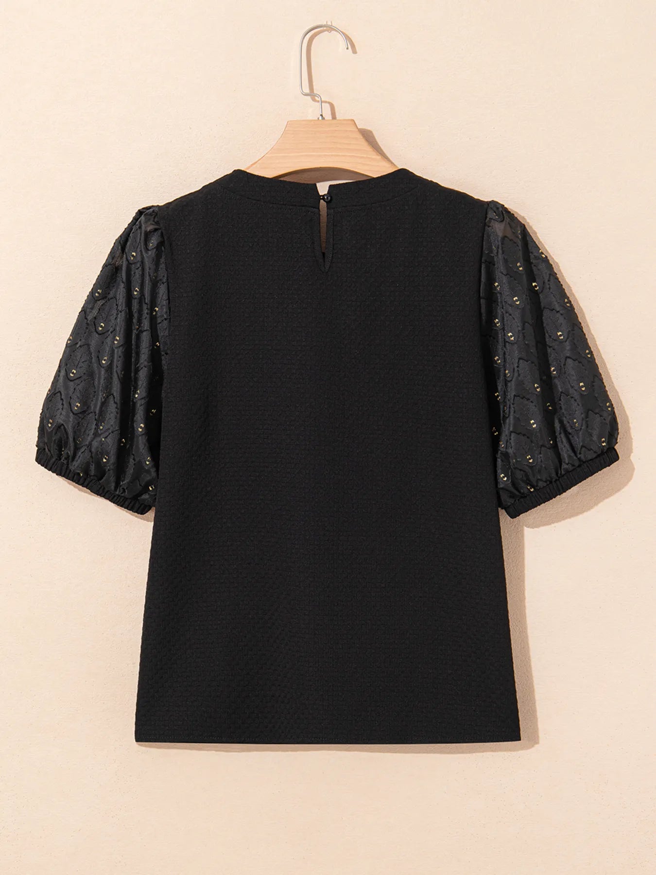 Bubble Sleeve Patchwork Textured Blouse