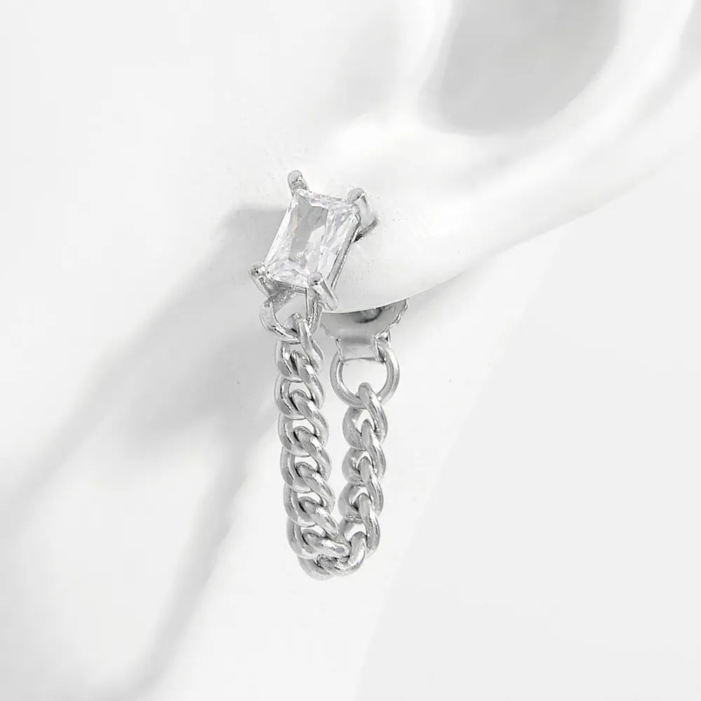 925 Sterling Silver Zircon Chain Earrings Silver One Size