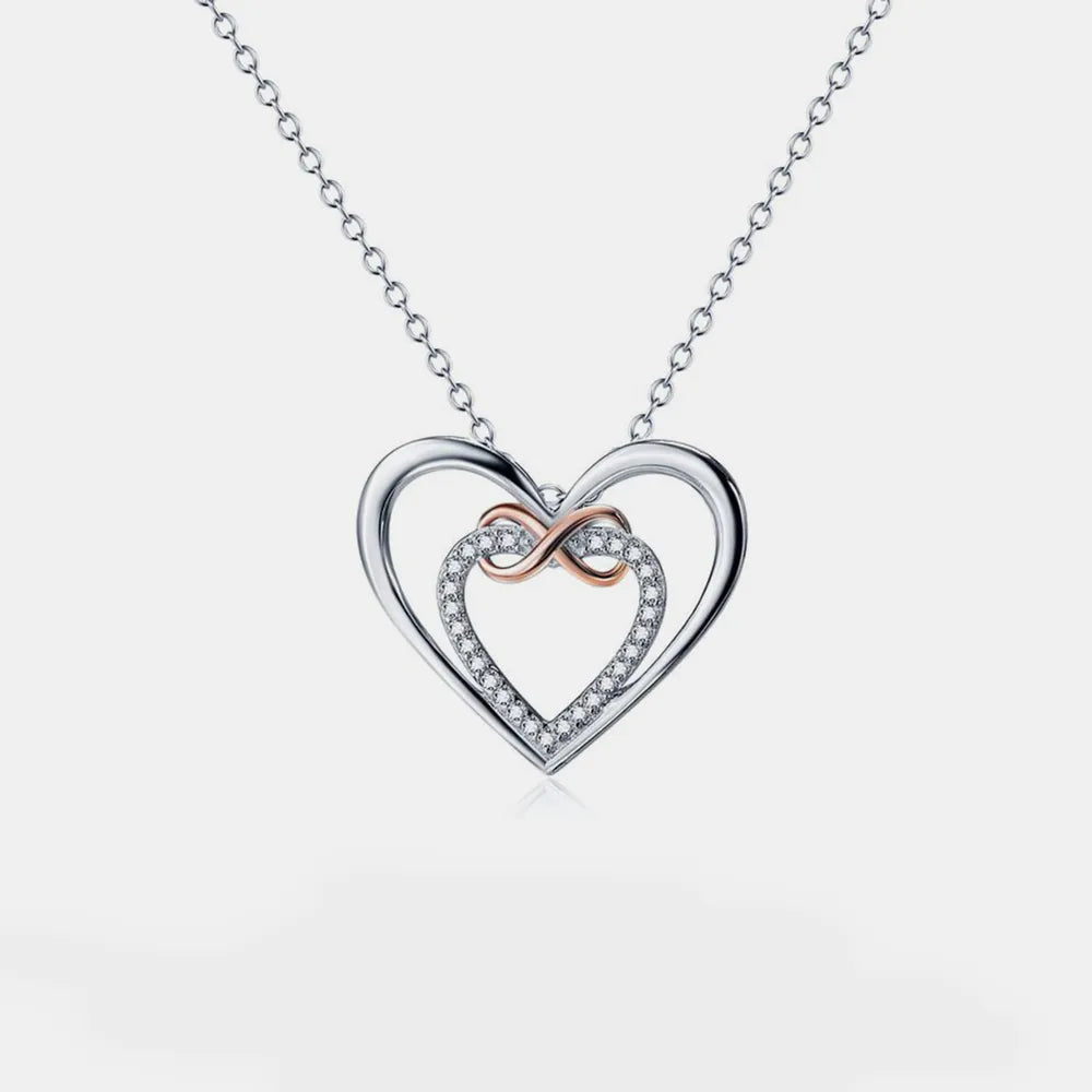 Heart Shape Inlaid Zircon 925 Sterling Silver Necklace Silver One Size