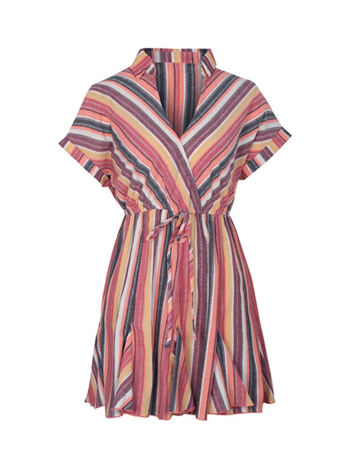 Striped Surplice Short Sleeve Dress