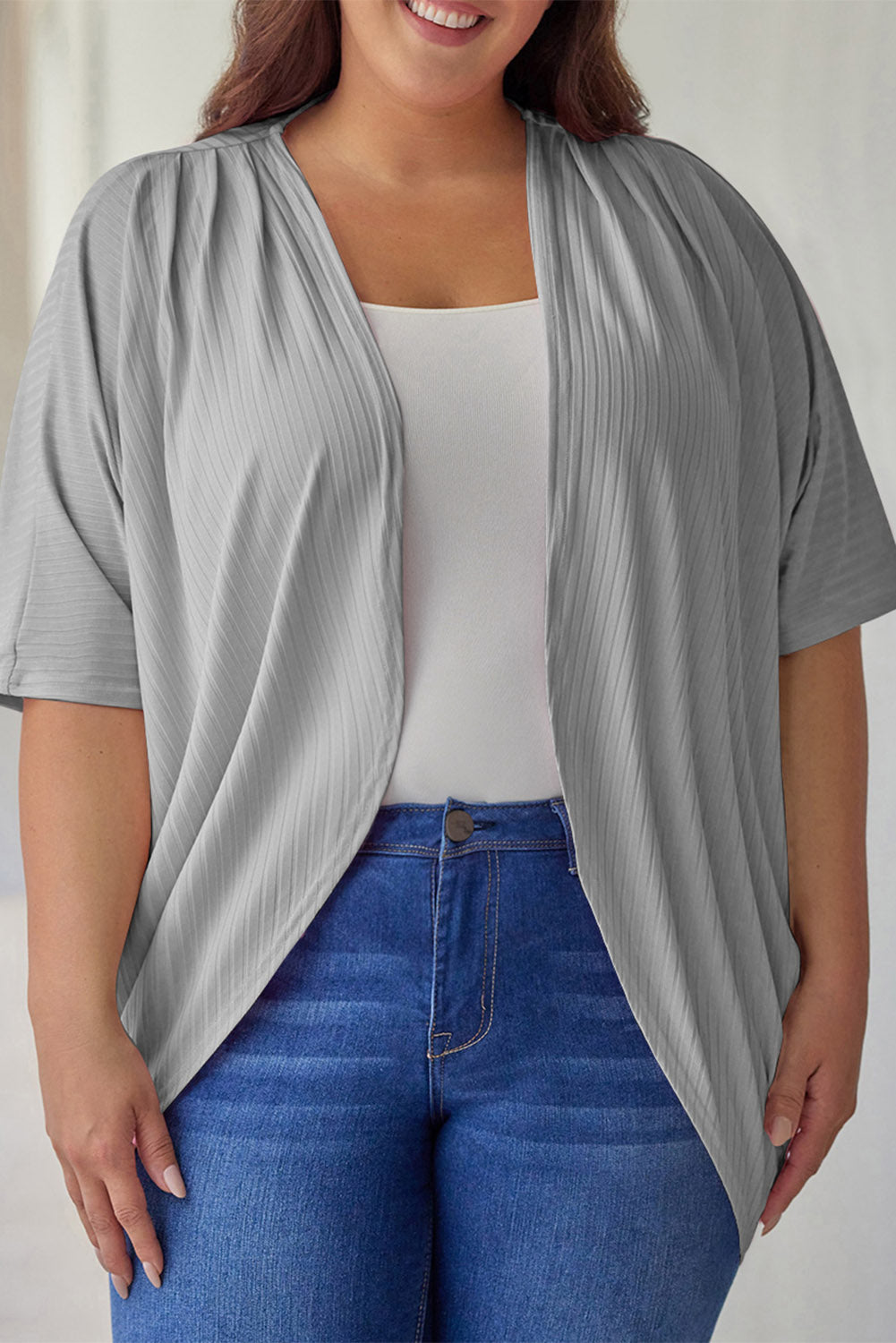Plus Size Ribbed Cocoon Cover Up Light Gray