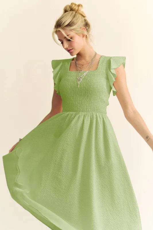 Davi & Dani Ruffled Cap Sleeve Smocked Mini Dress