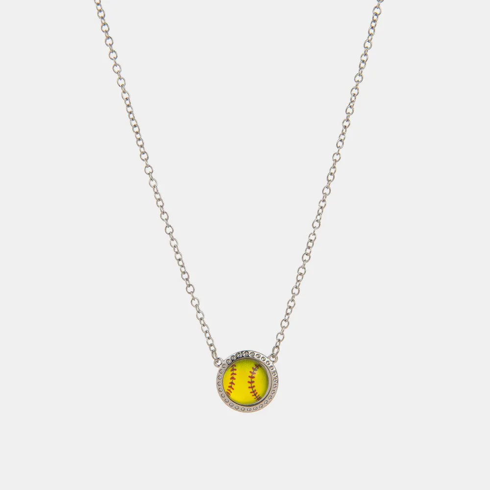 Sporty Element Resin Necklace Green Baseball Silver One Size