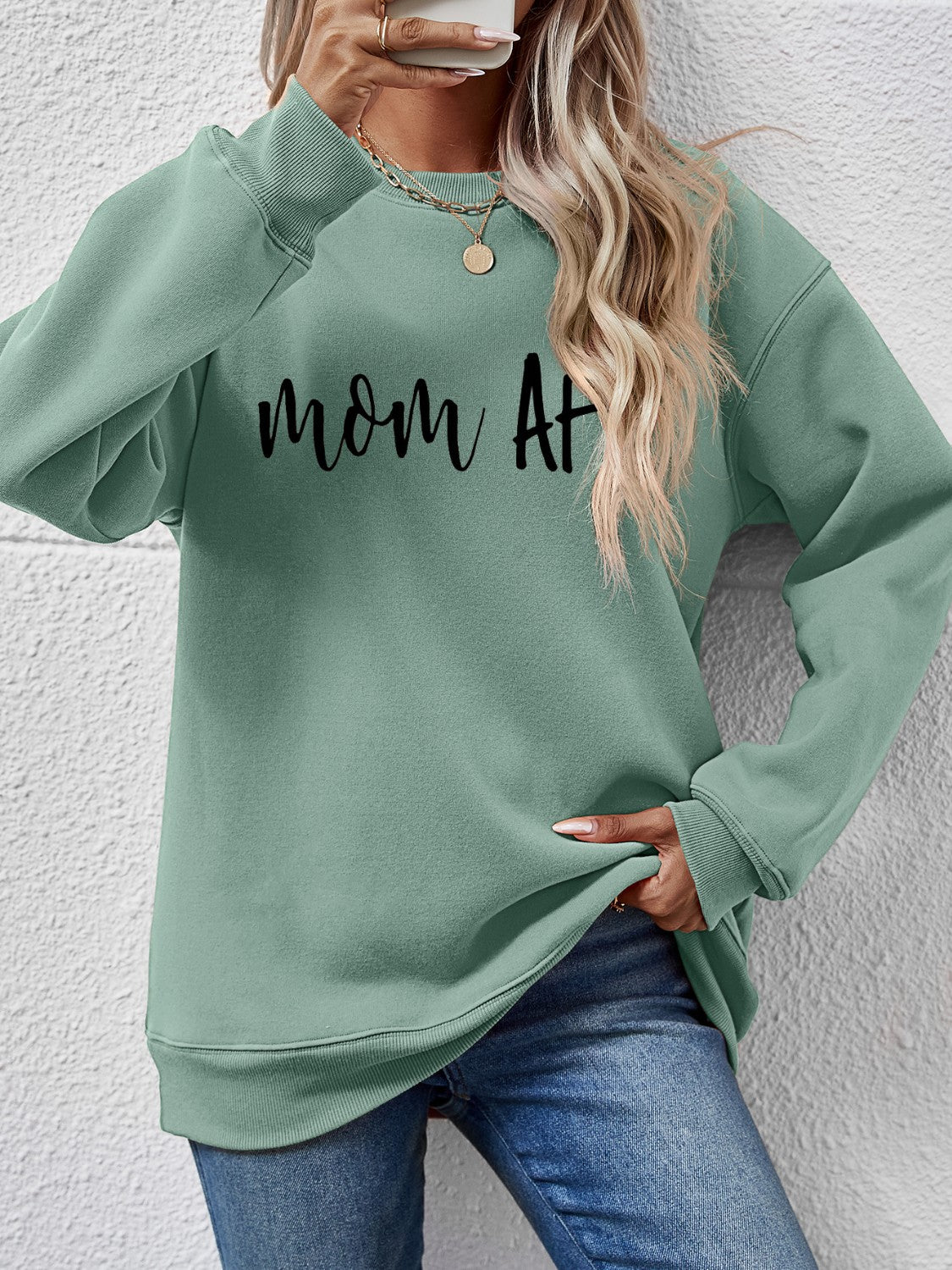 Letter Graphic Dropped Shoulder Sweatshirt Sage