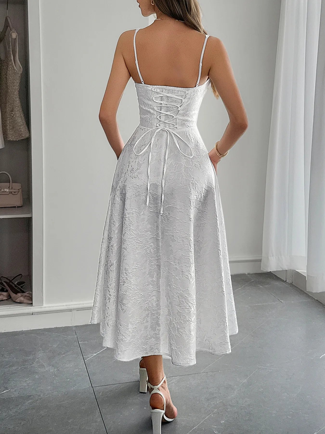 Lace-Up Sleeveless Midi Dress