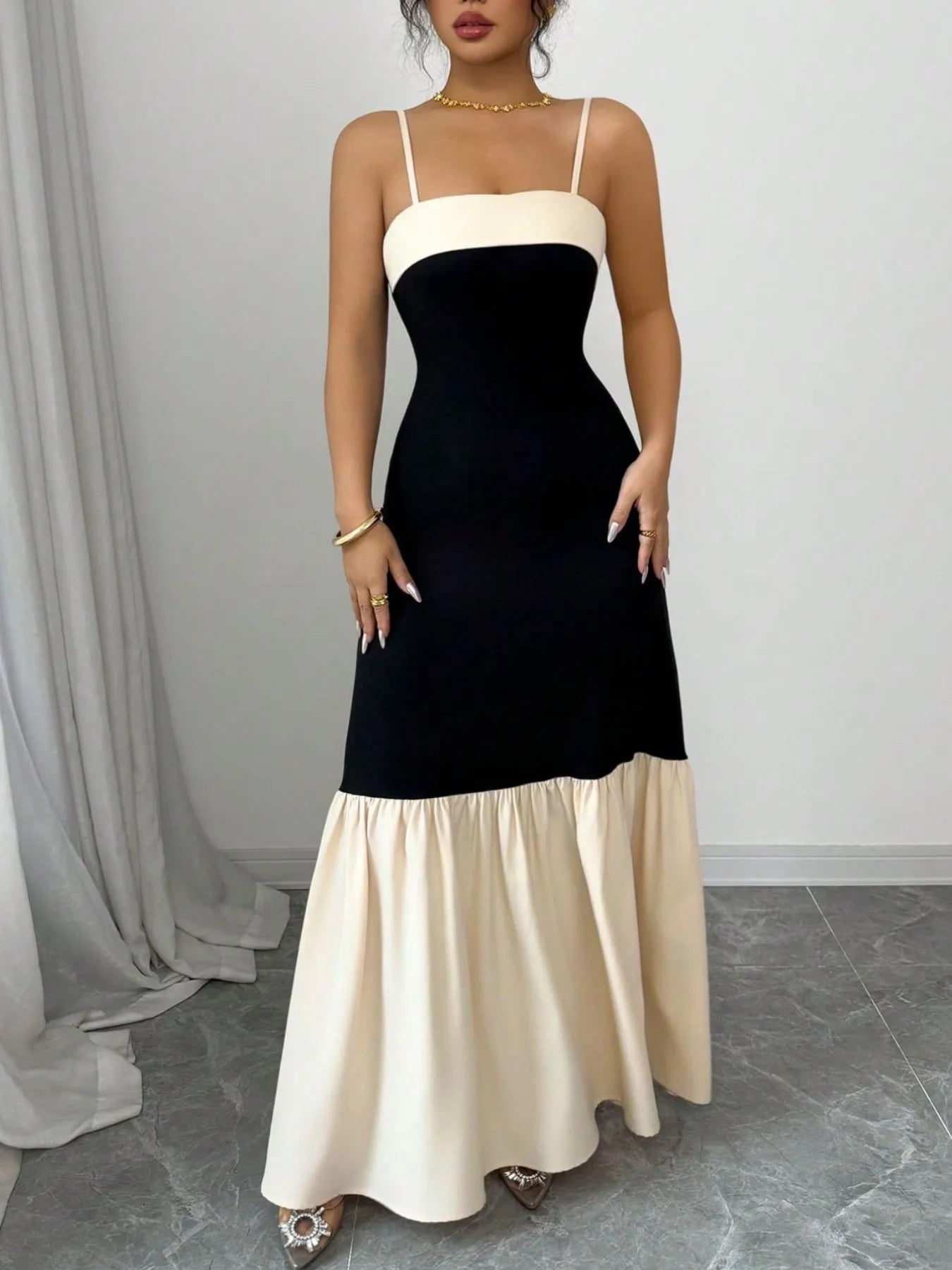 Color Block Maxi Cami Dress Black
