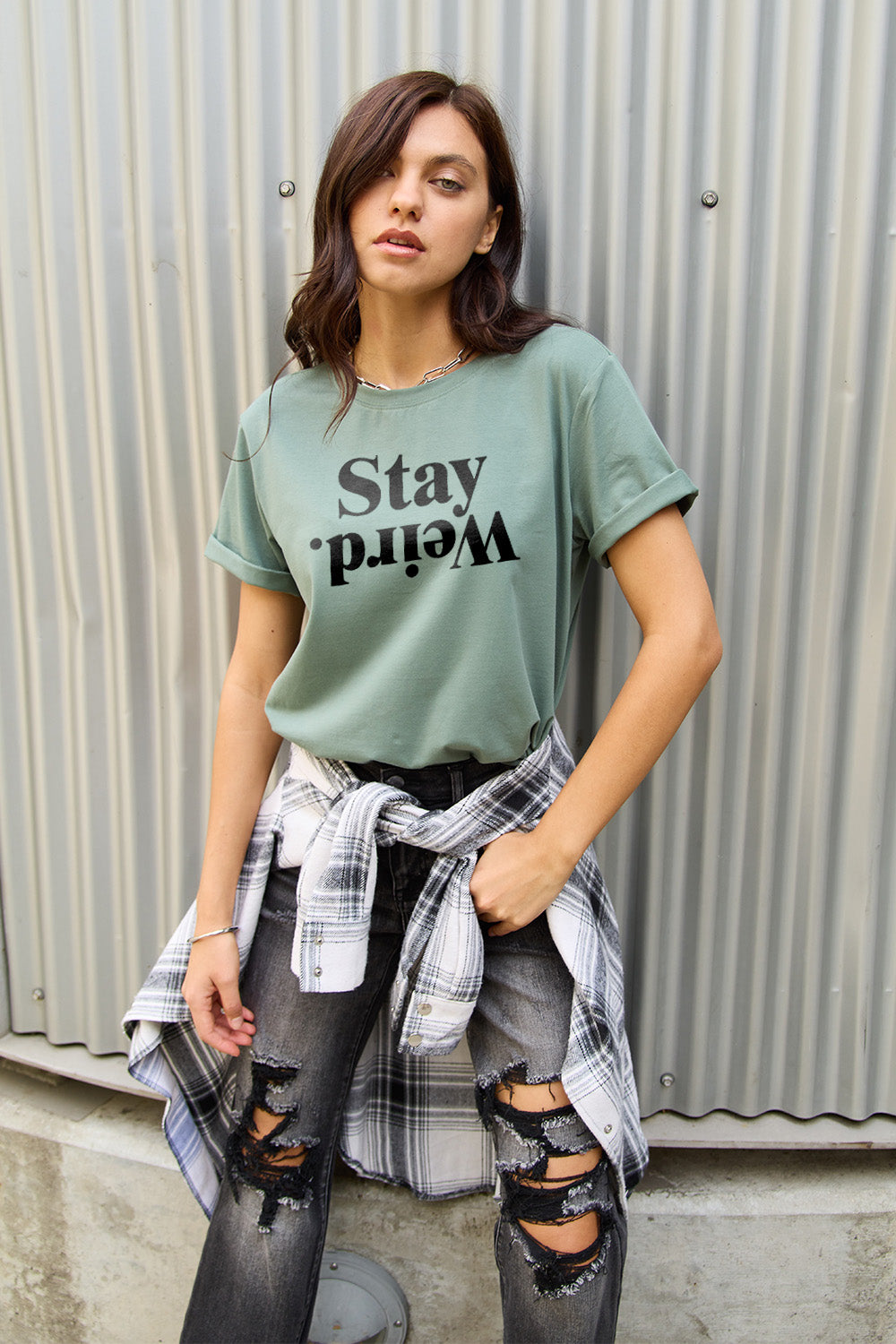 Simply Love Full Size STAY WEIRD Short Sleeve T-Shirt Turquoise