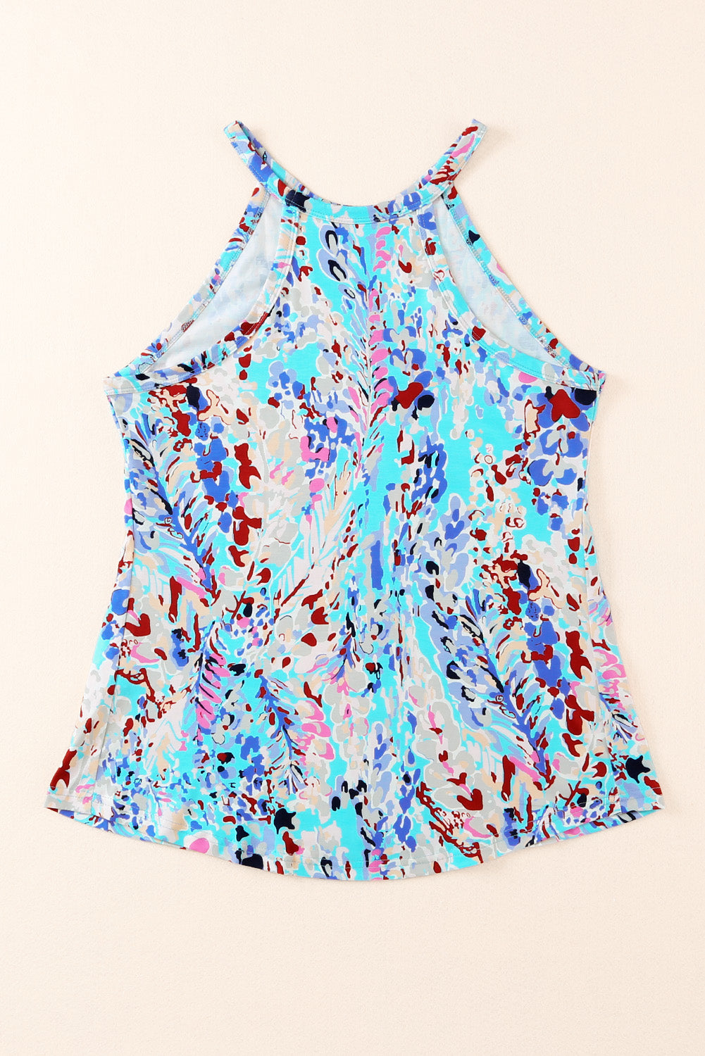 Printed Round Neck Tank Top Pastel Blue