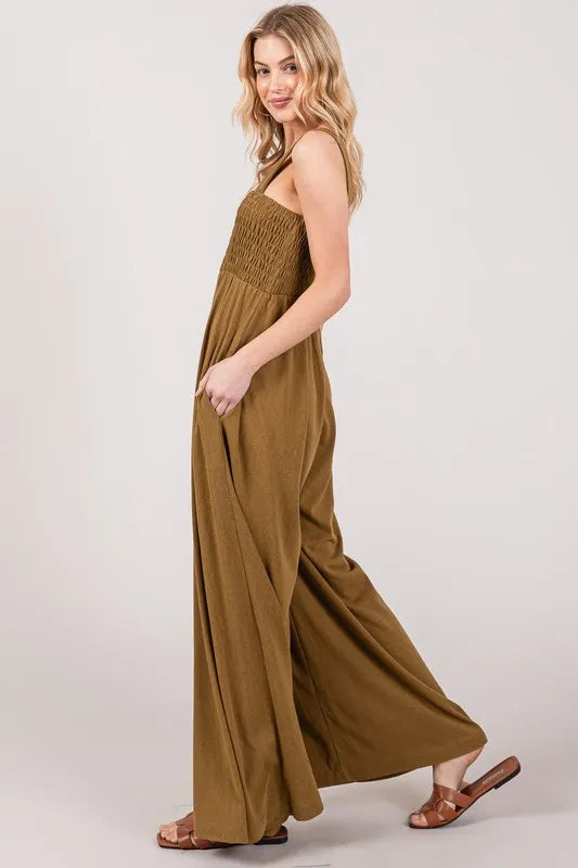 SAGE+FIG Smocked Flowy Wide Leg Jumpsuit