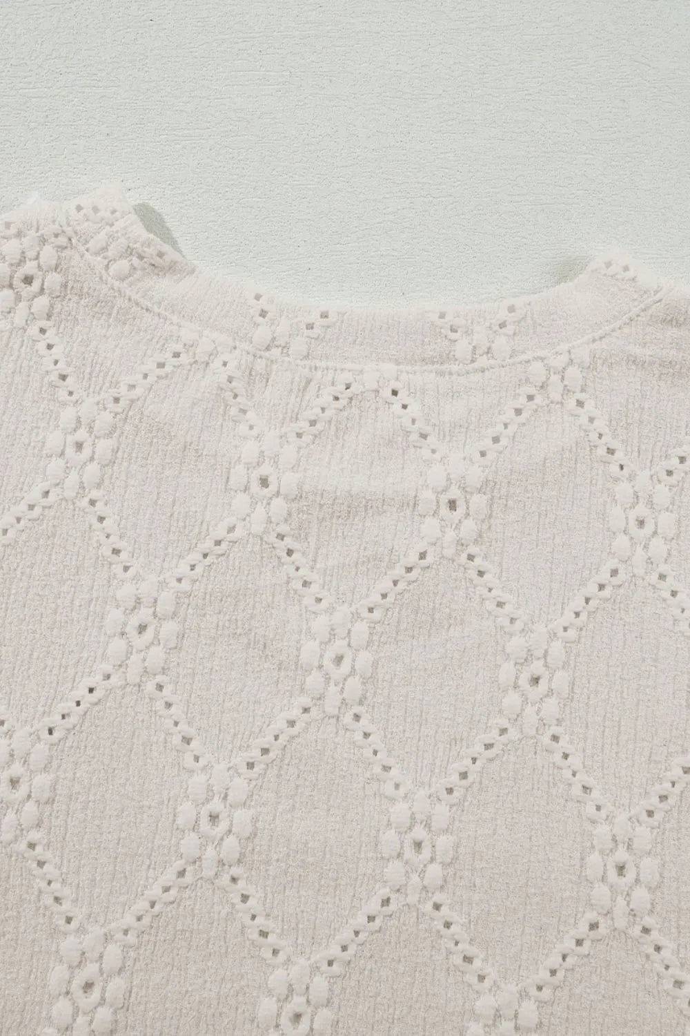 Eyelet Round Neck Short Sleeve Blouse
