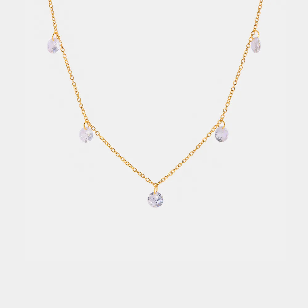 Stainless Steel Rhinestone Charm Necklace Gold One Size