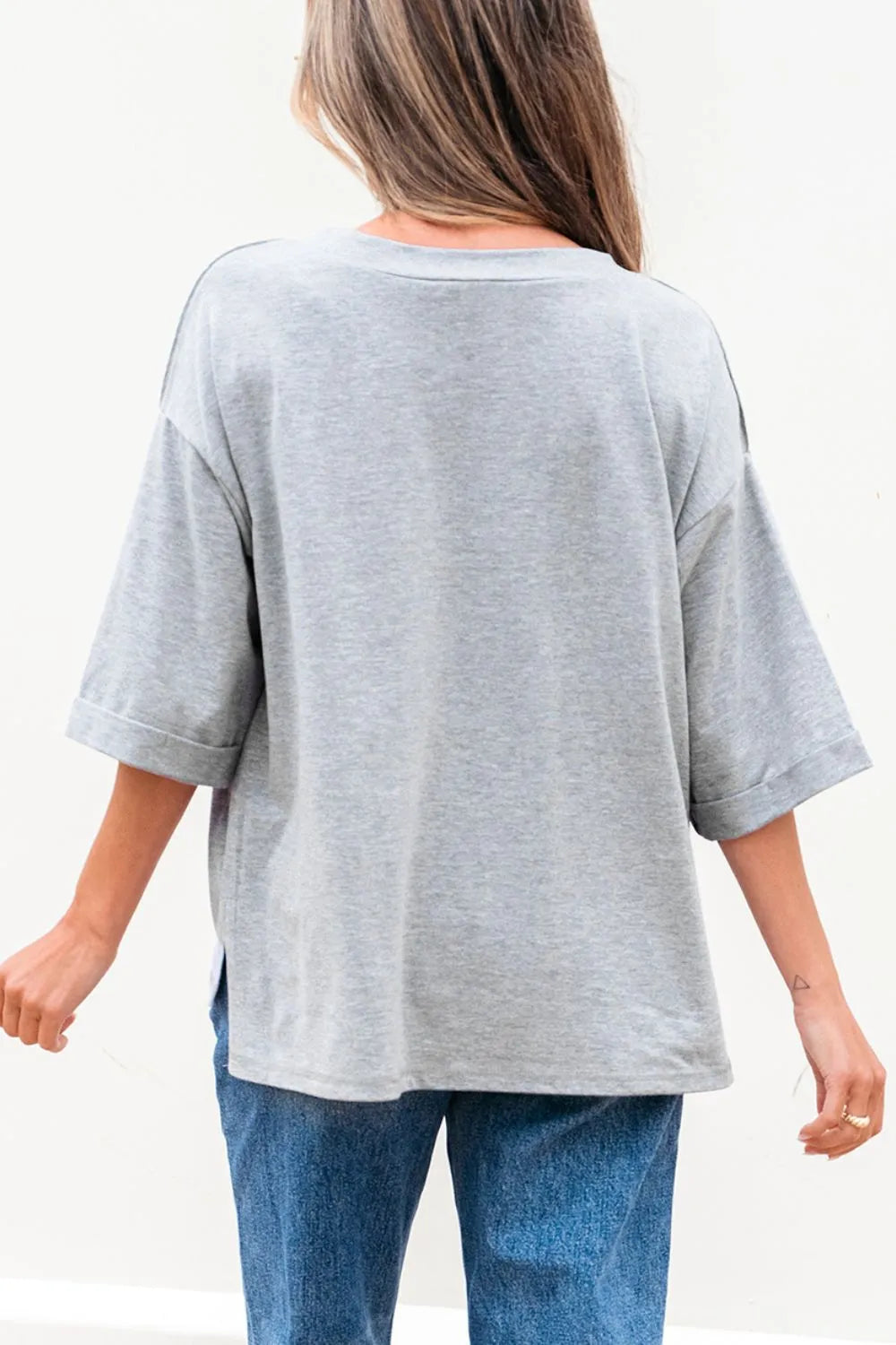 High Raglan Half Sleeve V Neck Oversized T Shirt