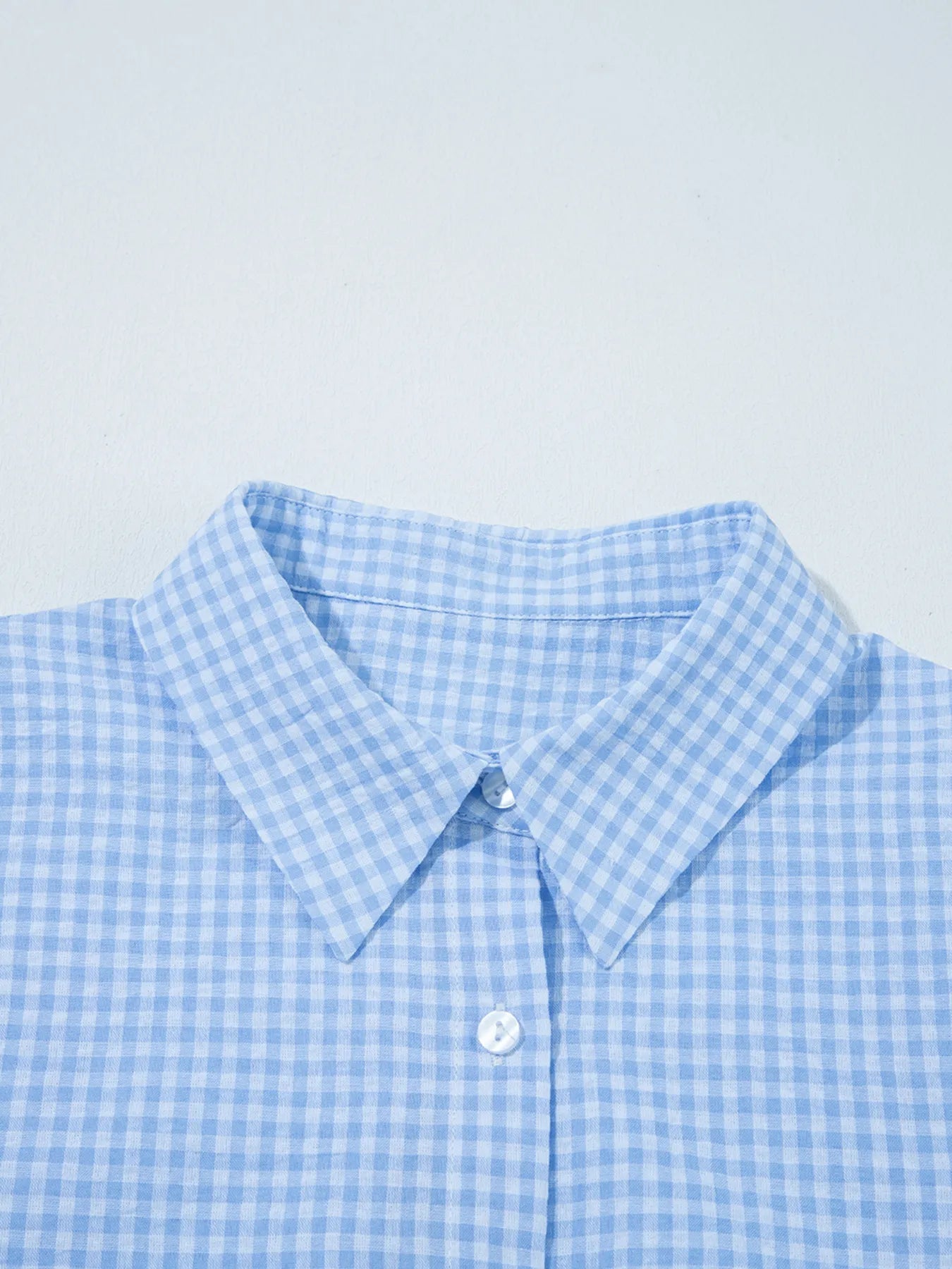 Gingham Print Puff Sleeve Button-Up Shirt