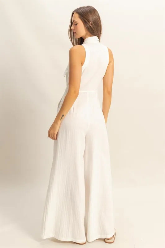 HYFVE Sleeveless Tie Waist Wide Leg Jumpsuit