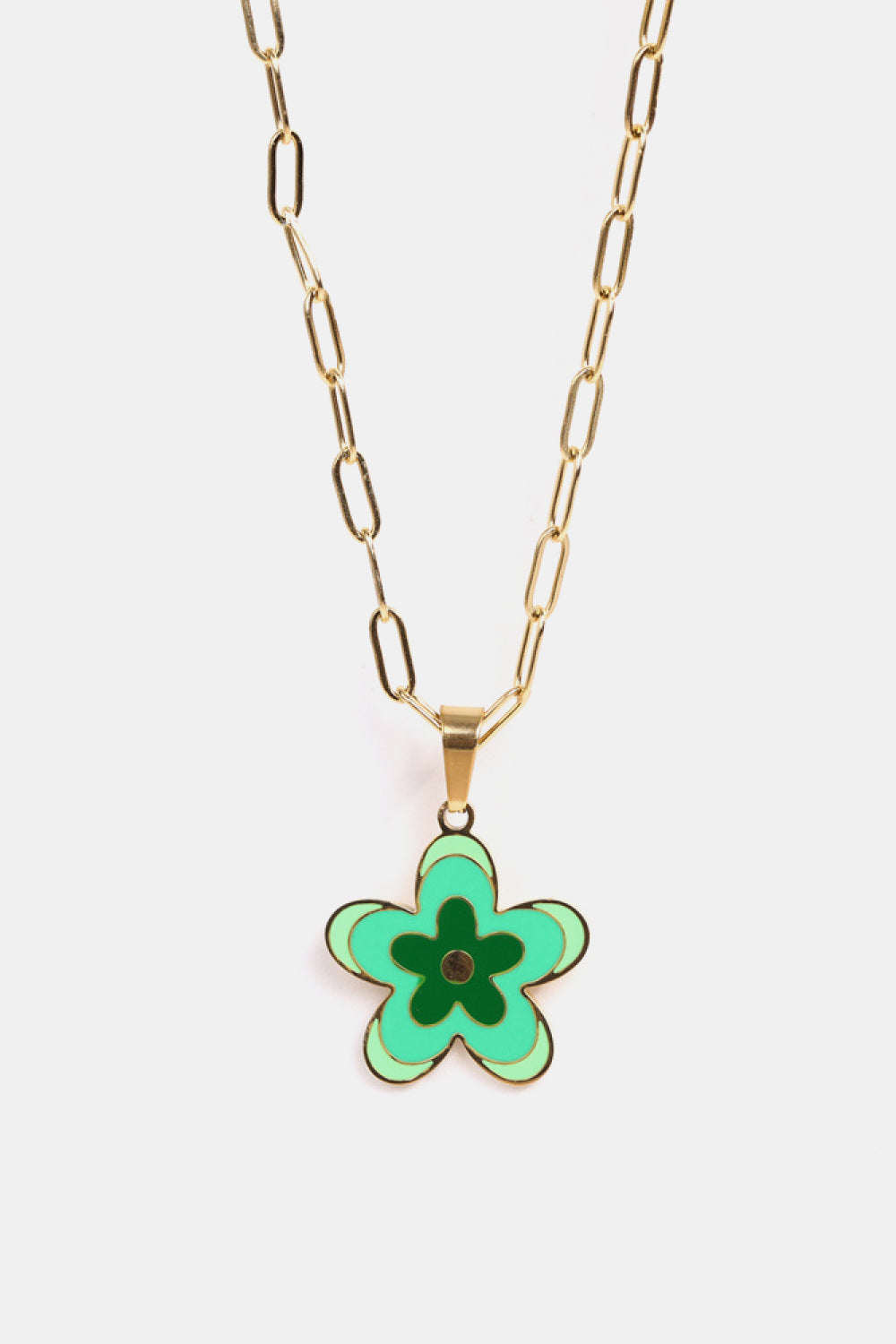 Flower Pendant Stainless Steel Necklace Green One Size