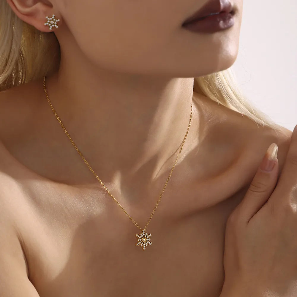 Stainless Steel Inland Zircon Snowflake Necklace White One Size