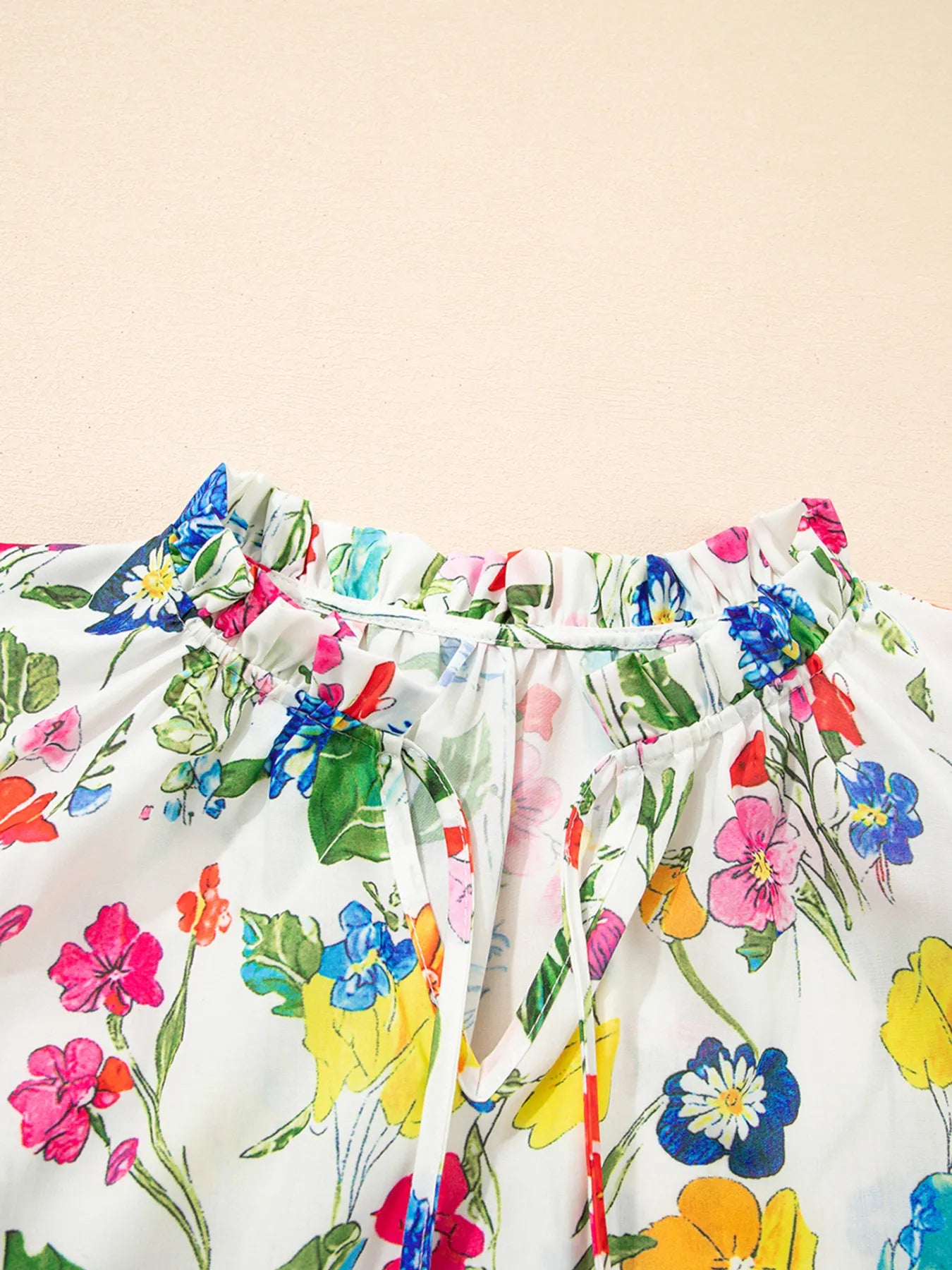 Floral Print Ruffle Layered Short Sleeve Blouse