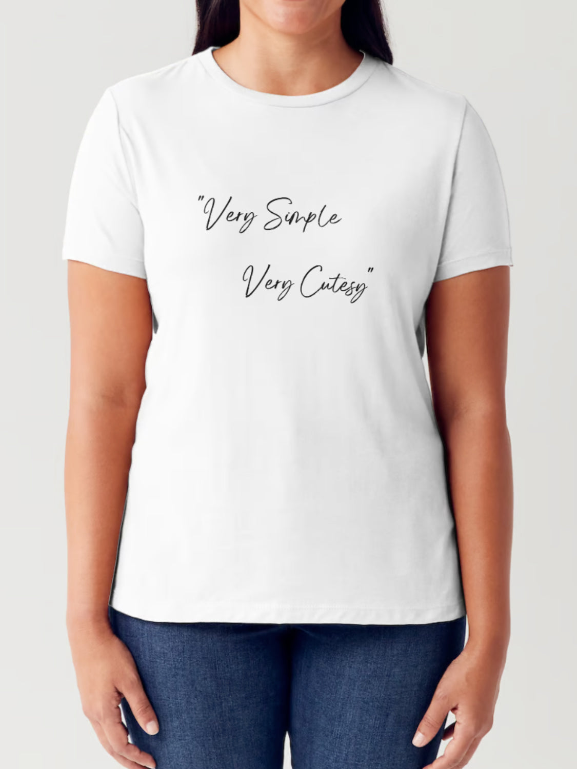 Simply Love Full Size VERY SIMPLE VERY CUTESY Letter Graphic Short Sleeve Tubular T-Shirt White