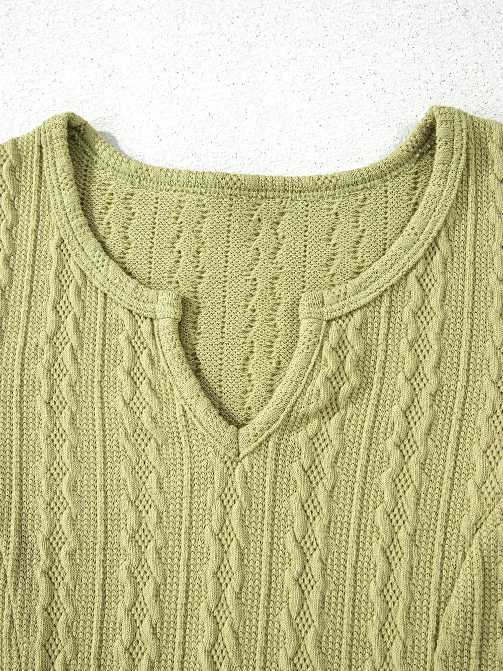 Textured Knit Slim Fit Notch V Neck Top