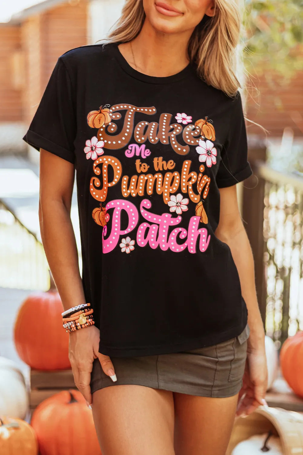 Letter Graphic Round Neck Short Sleeve T-Shirt Black