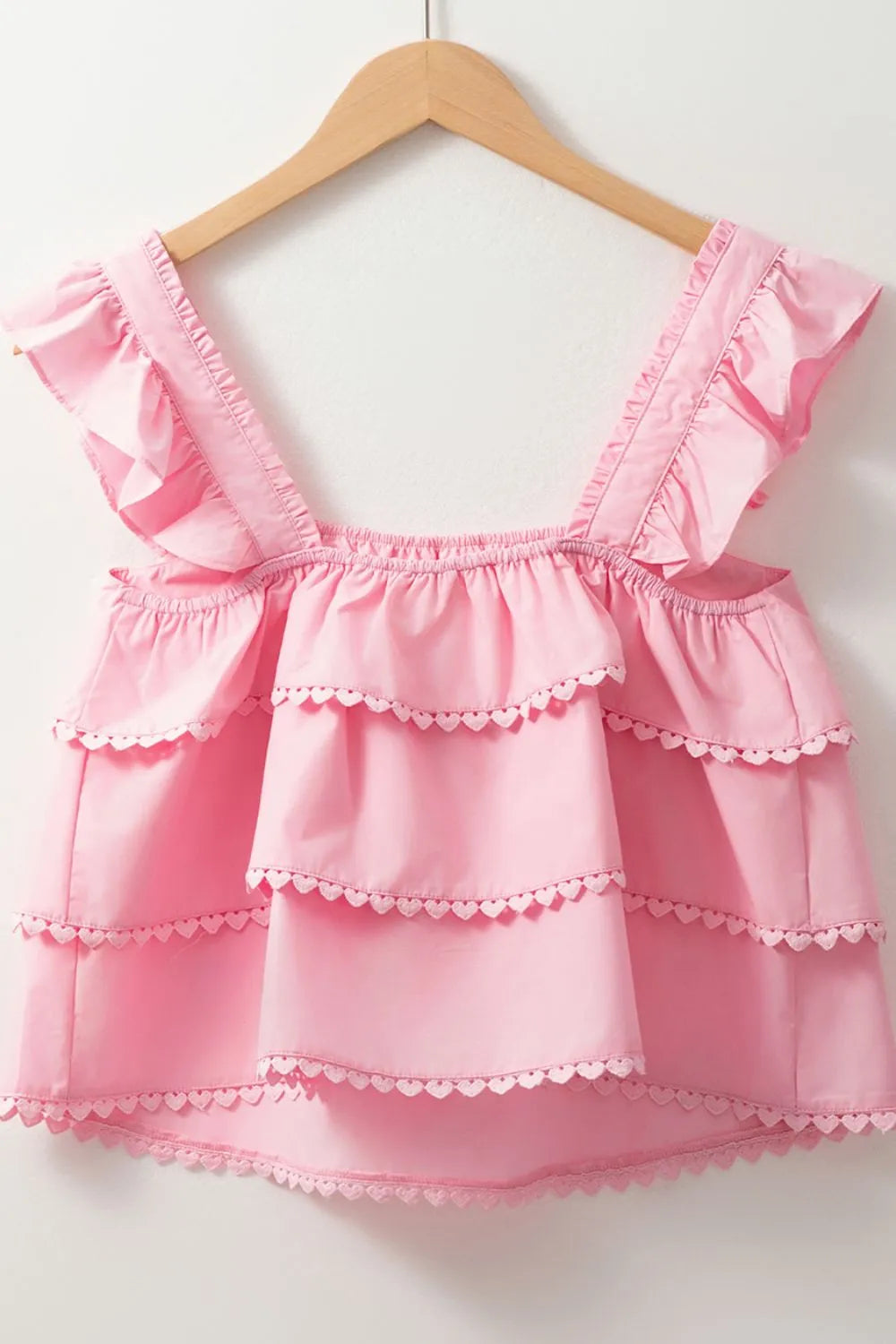 Tiered Heart Trim Square Neck Top